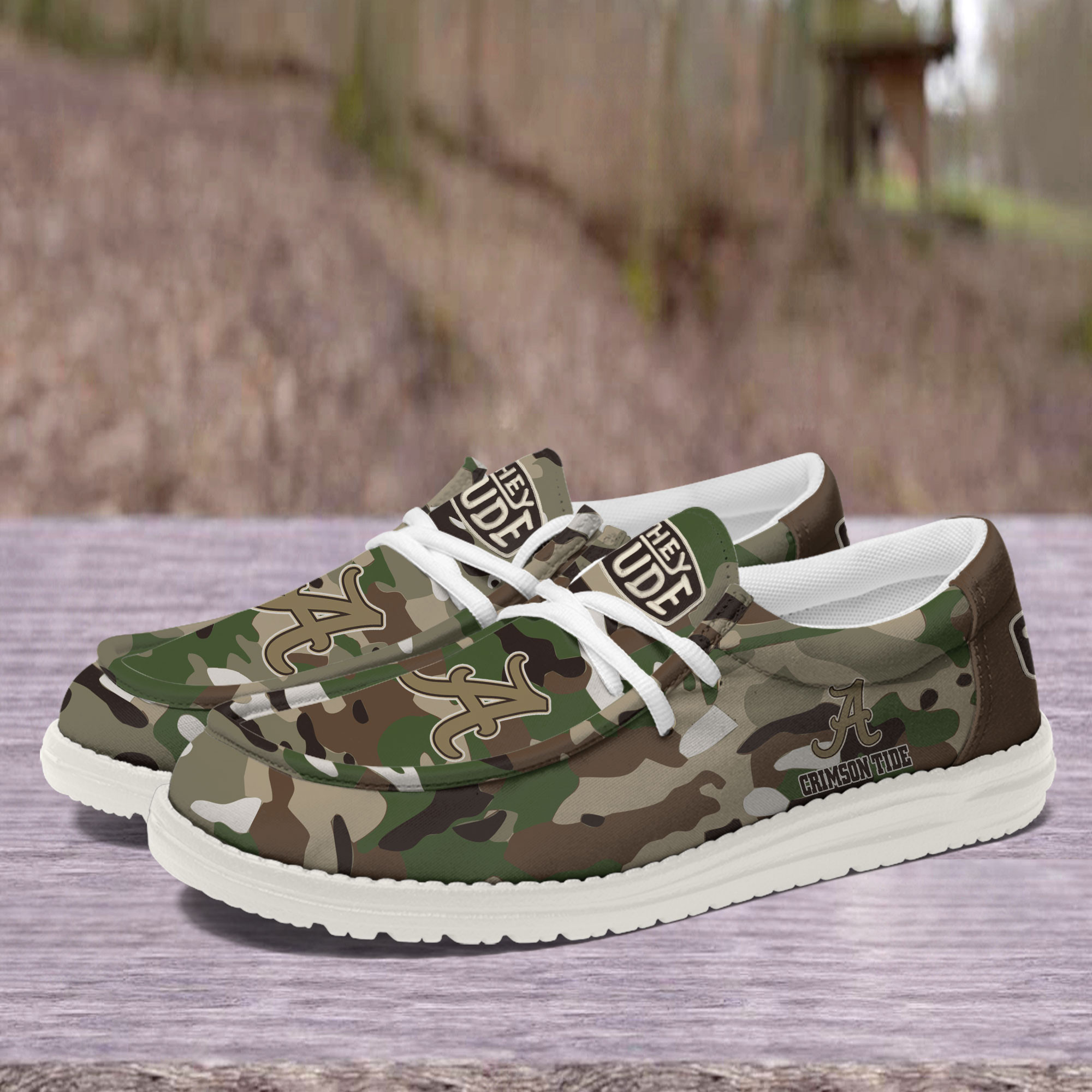 Alabama Crimson Tide Camouflage Football Hey Dude Canvas Loafer Shoes - Image 3