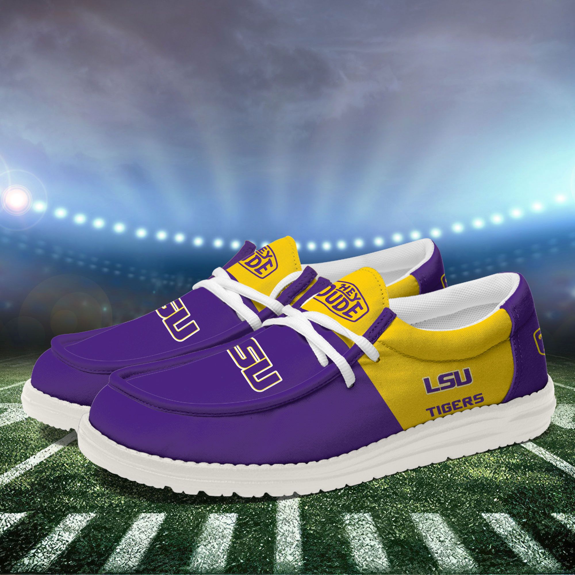 LSU Tigers Football Hey Dude Canvas Loafer Shoes For Men And Women - Image 3