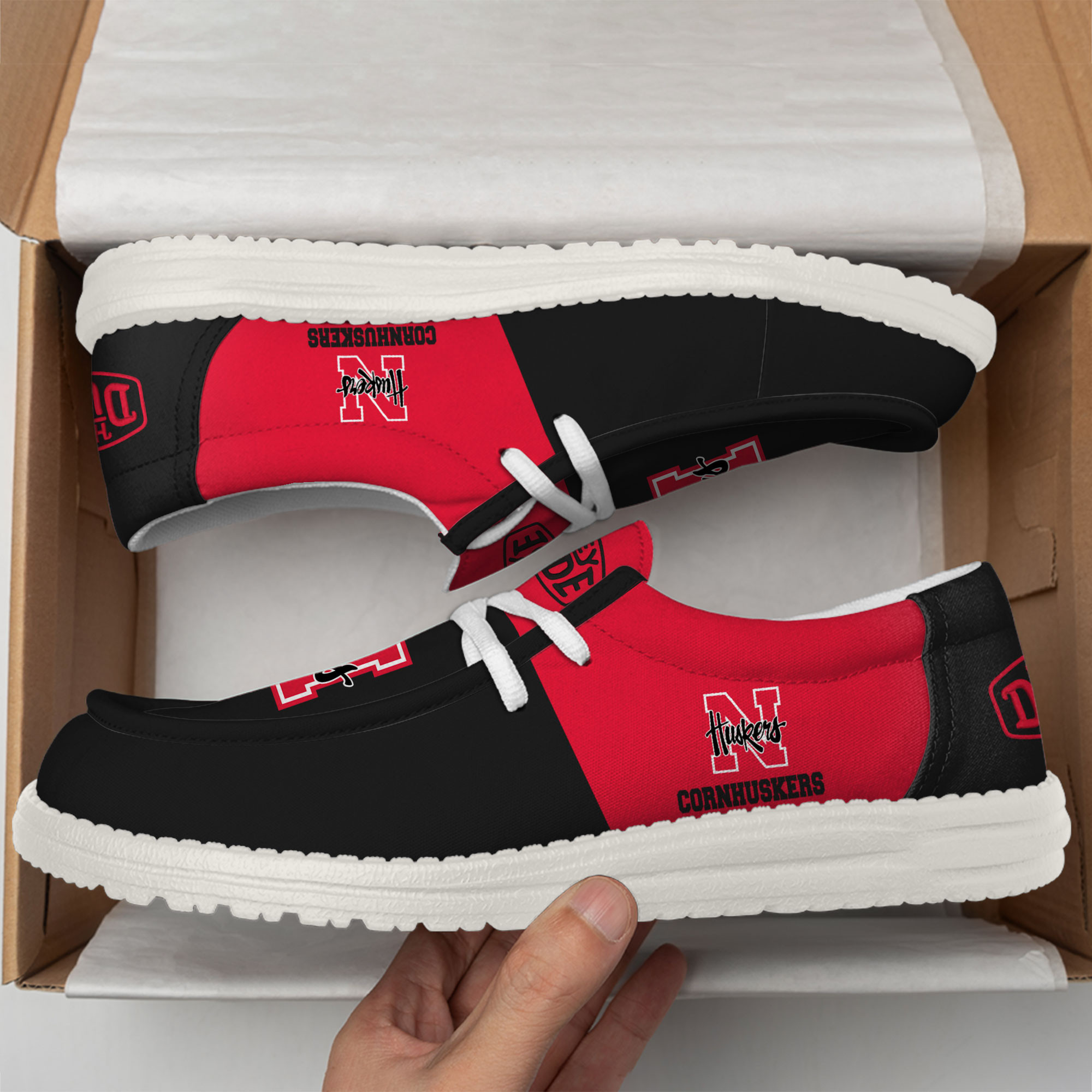 Nebraska Cornhuskers Football Hey Dude Canvas Loafer Shoes For Men And Women - Image 2