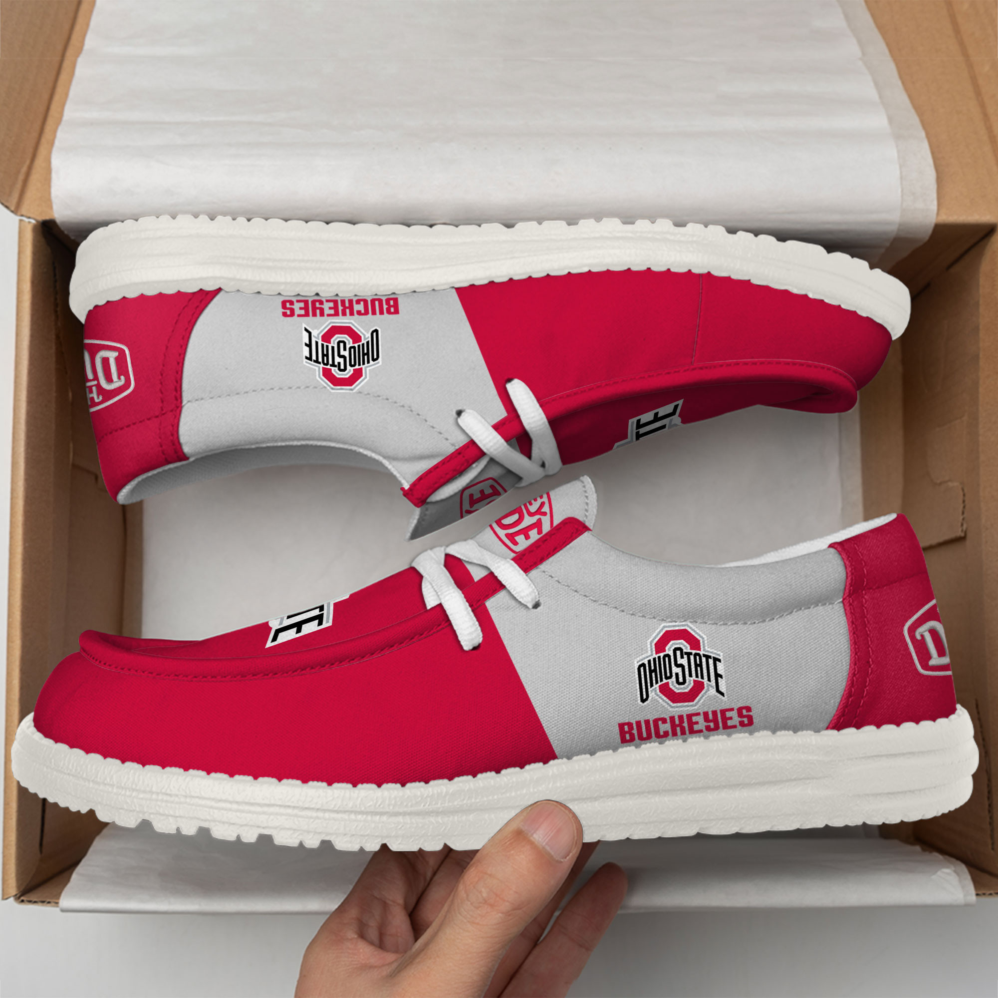 Ohio State Buckeyes Football Hey Dude Canvas Loafer Shoes For Men And Women - Image 2