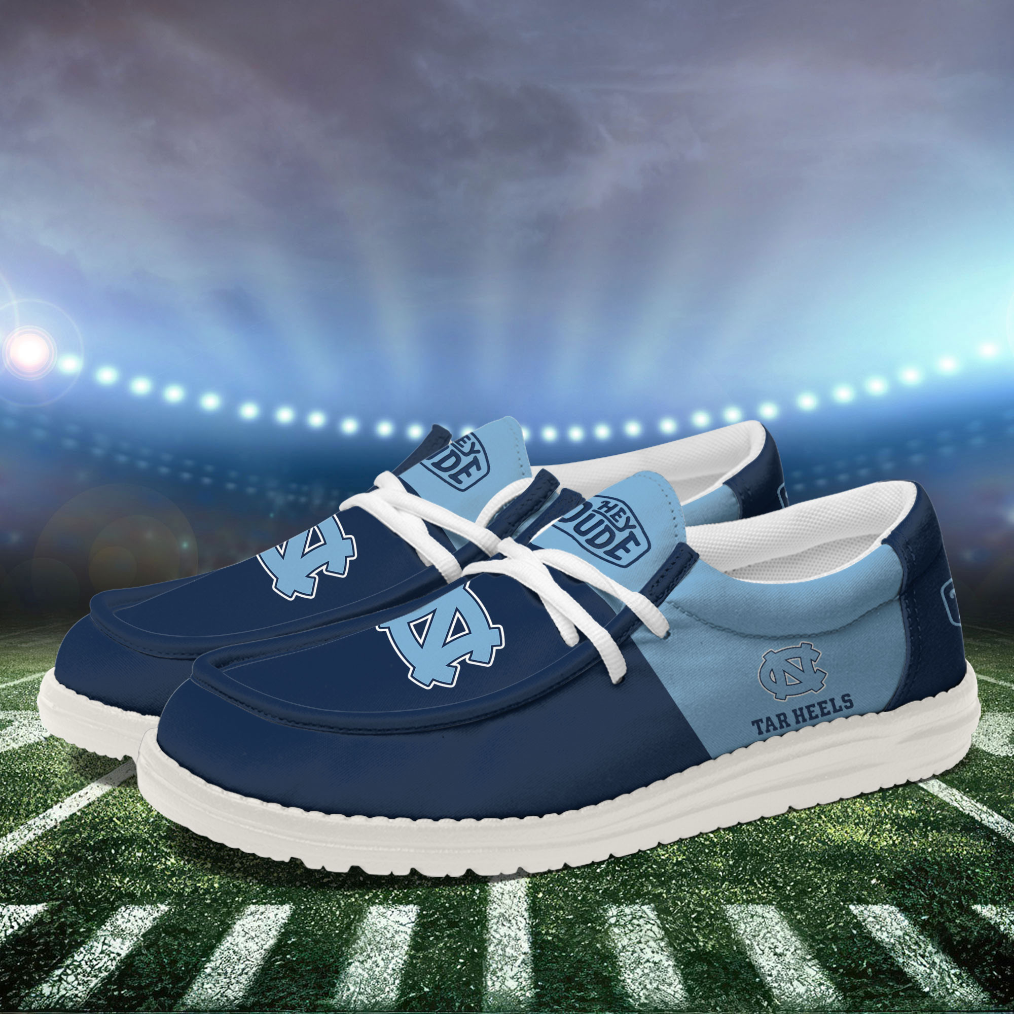 North Carolina Tar Heels Football Hey Dude Canvas Loafer Shoes For Men And Women - Image 3