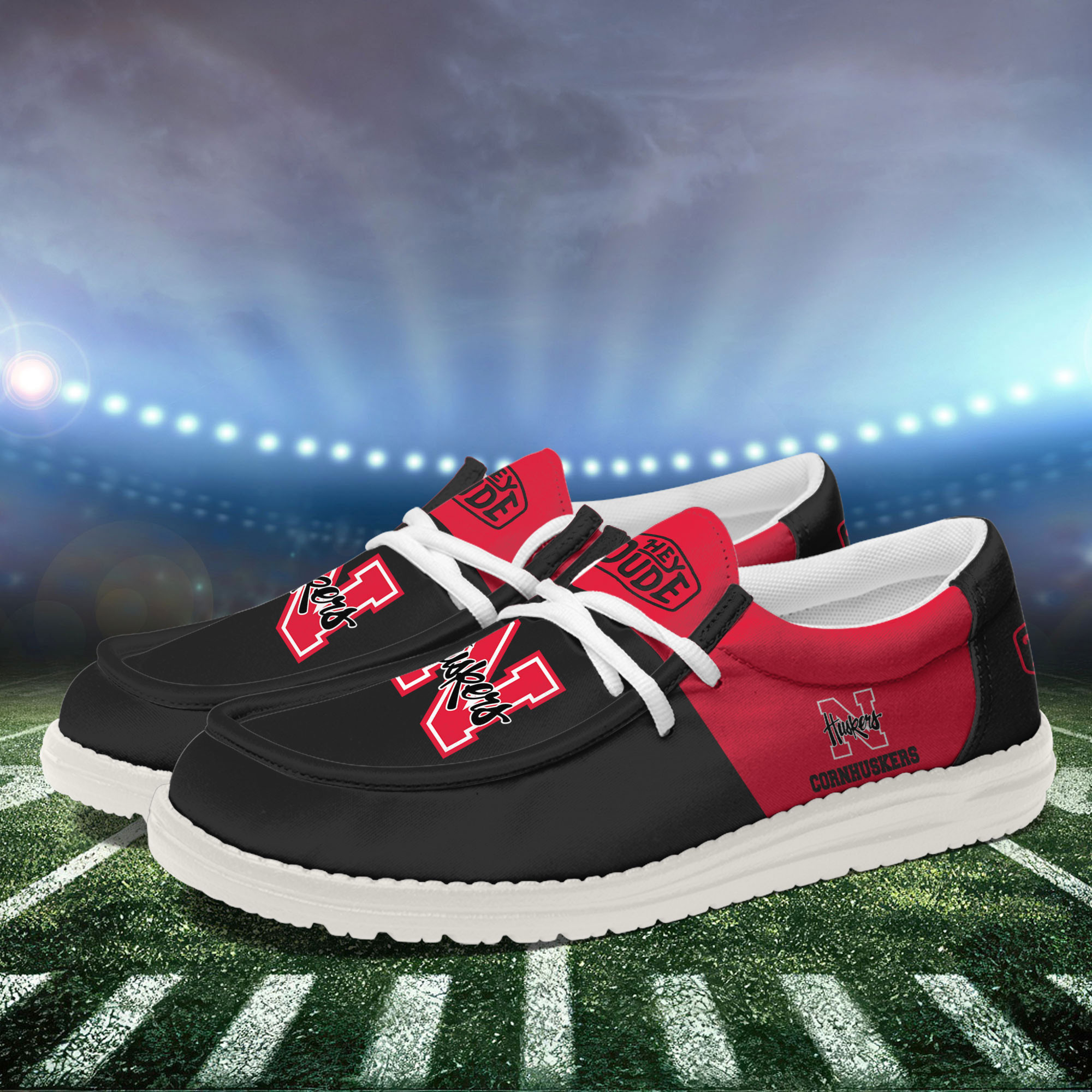 Nebraska Cornhuskers Football Hey Dude Canvas Loafer Shoes For Men And Women - Image 3