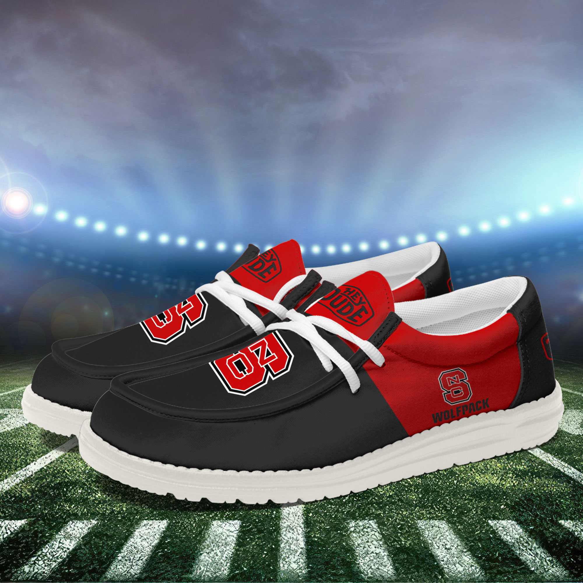 NC State Wolfpack Football Hey Dude Canvas Loafer Shoes For Men And Women - Image 3