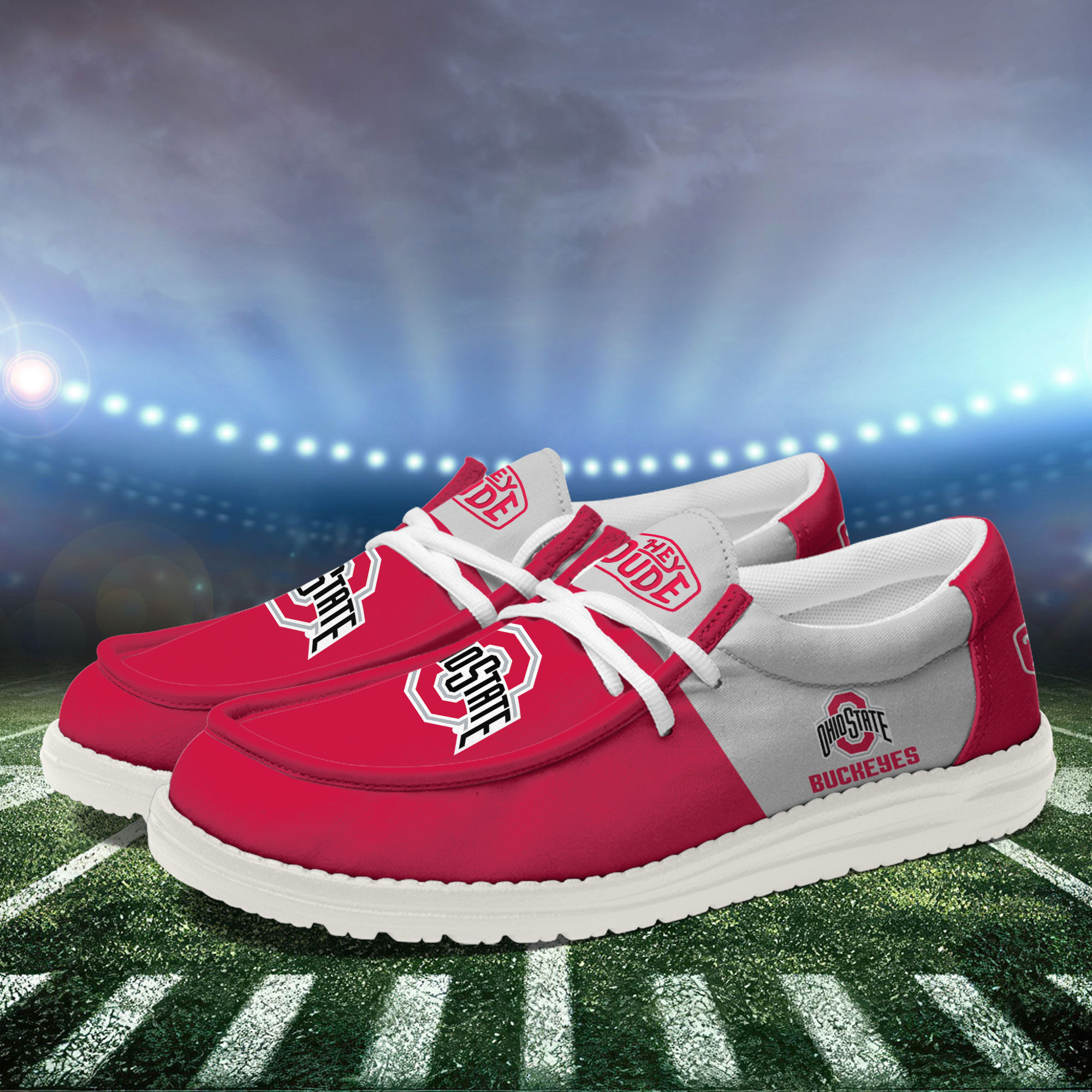 Ohio State Buckeyes Football Hey Dude Canvas Loafer Shoes For Men And Women - Image 3