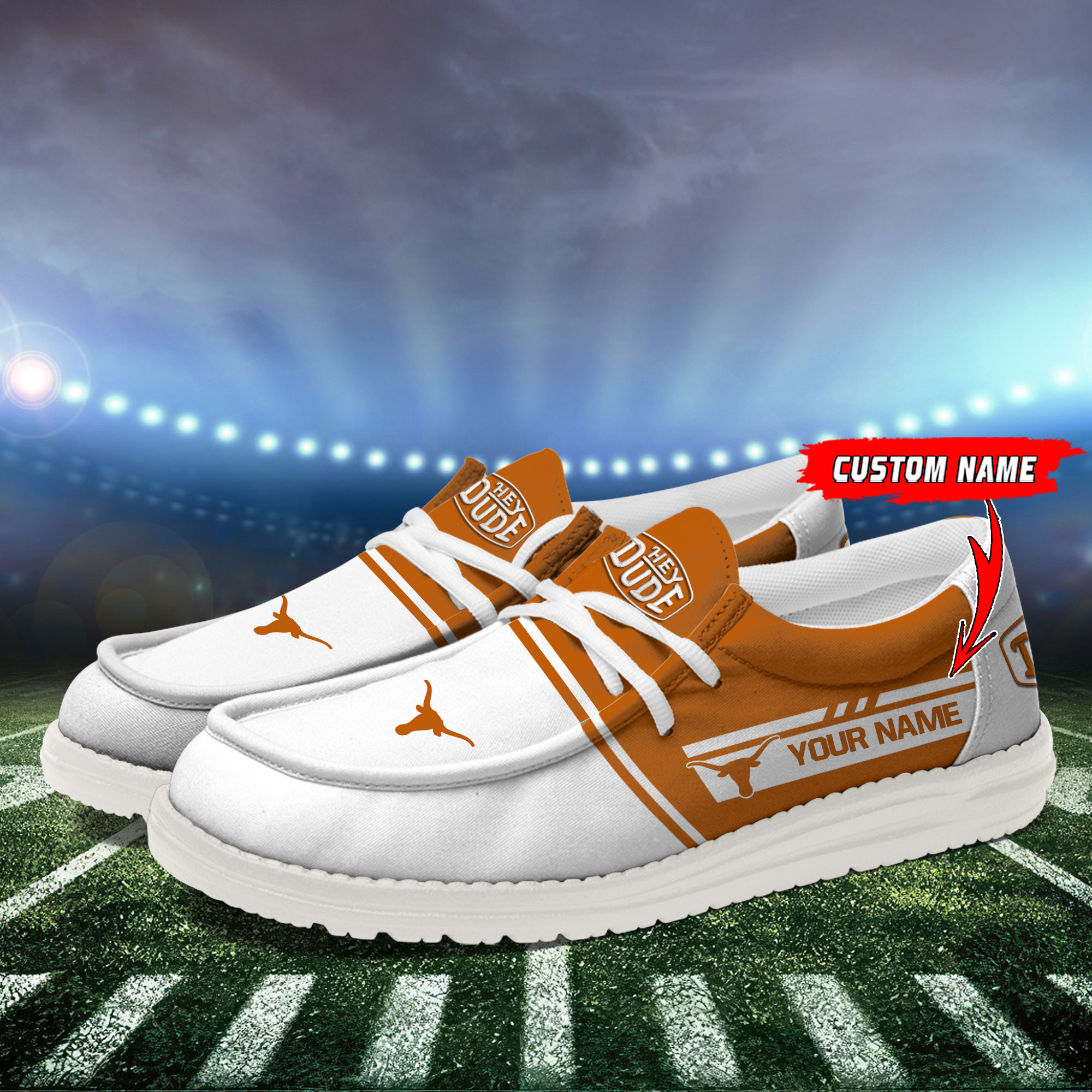 Texas Longhorns Football Hey Dude Canvas Loafer Shoes For Men And Women - Image 3
