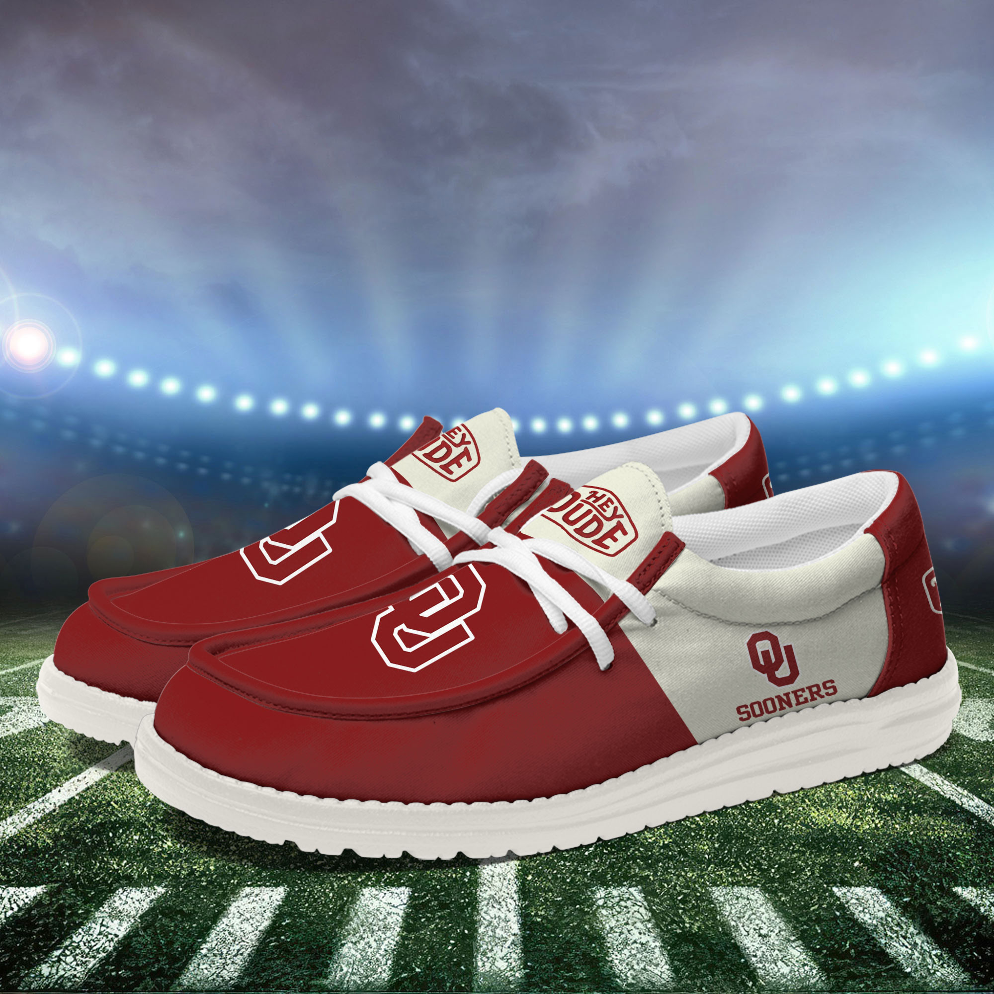 Oklahoma Sooners Football Hey Dude Canvas Loafer Shoes For Men And Women - Image 3