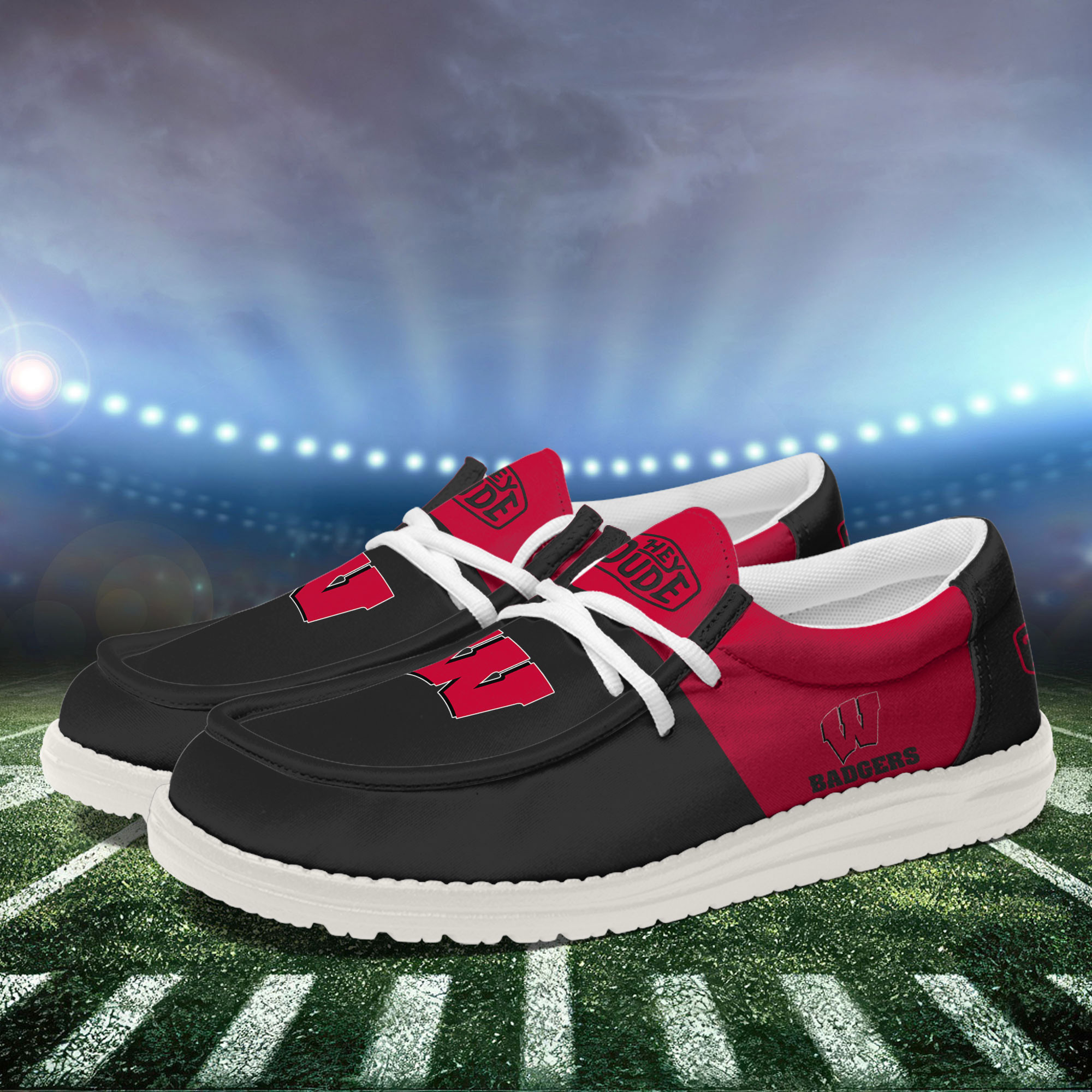 Wisconsin Badgers Football Hey Dude Canvas Loafer Shoes For Men And Women - Image 3