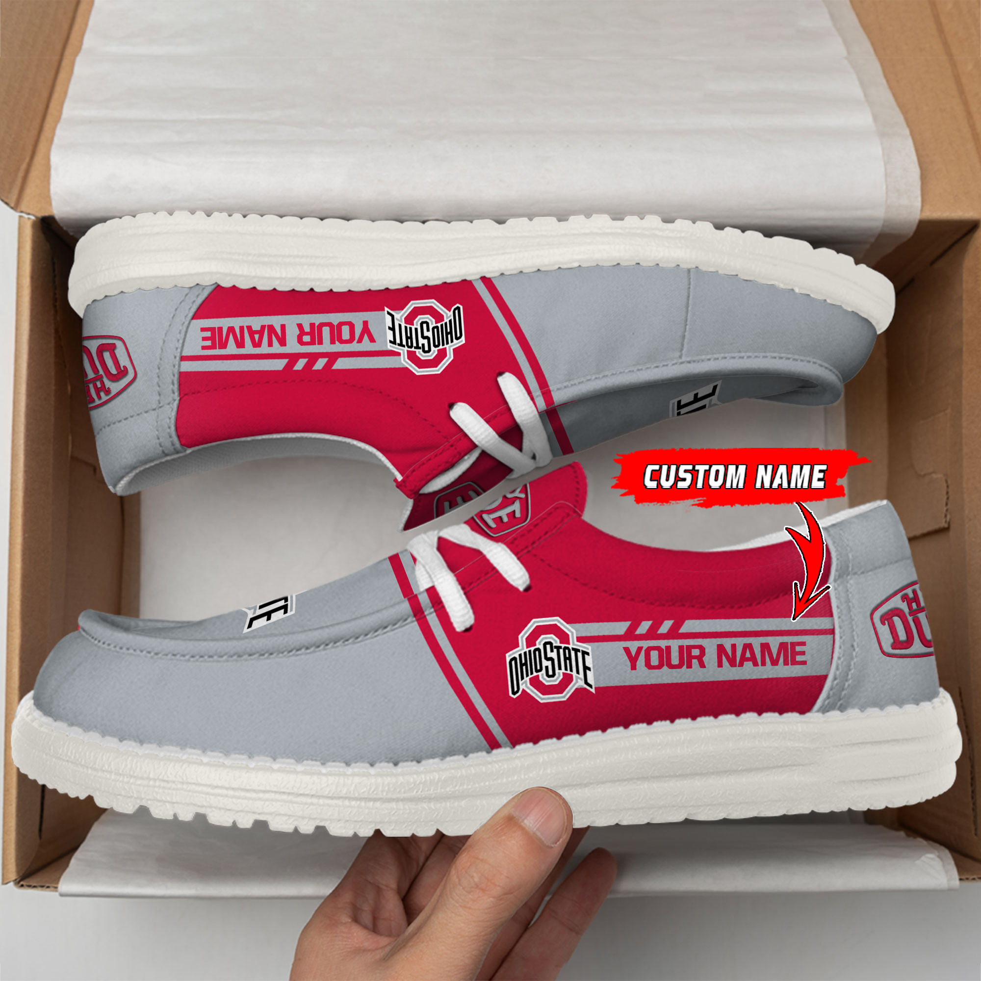 Ohio State Buckeyes Football Hey Dude Canvas Loafer Shoes For Men And Women - Image 2