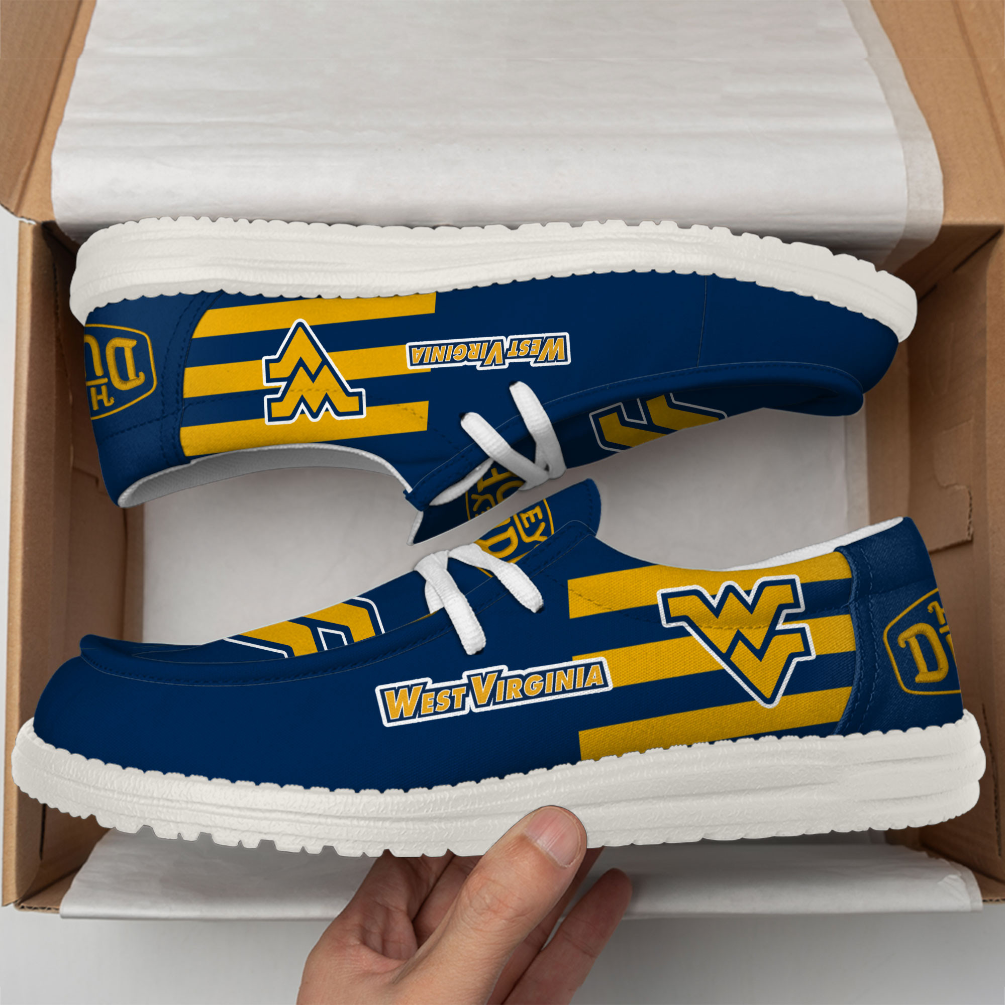 West Virginia Mountaineers Hey Dude Canvas Loafer Shoes - Image 3