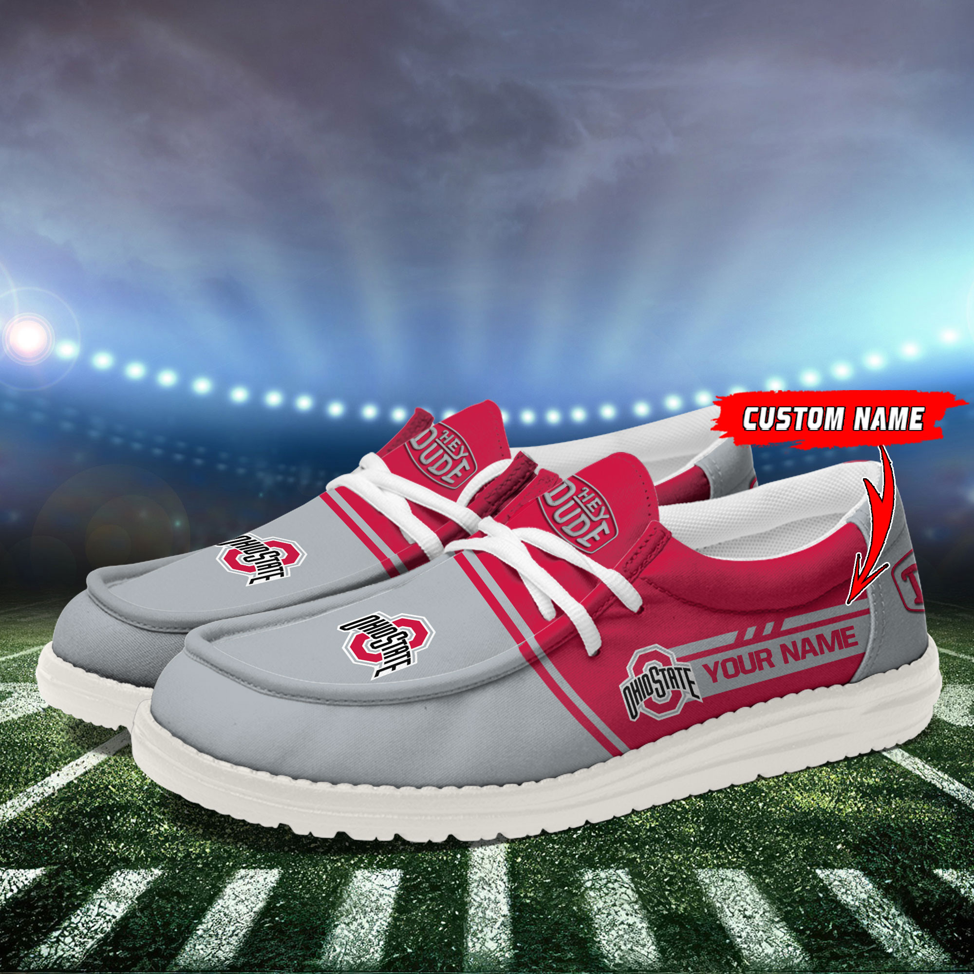 Ohio State Buckeyes Football Hey Dude Canvas Loafer Shoes For Men And Women - Image 3