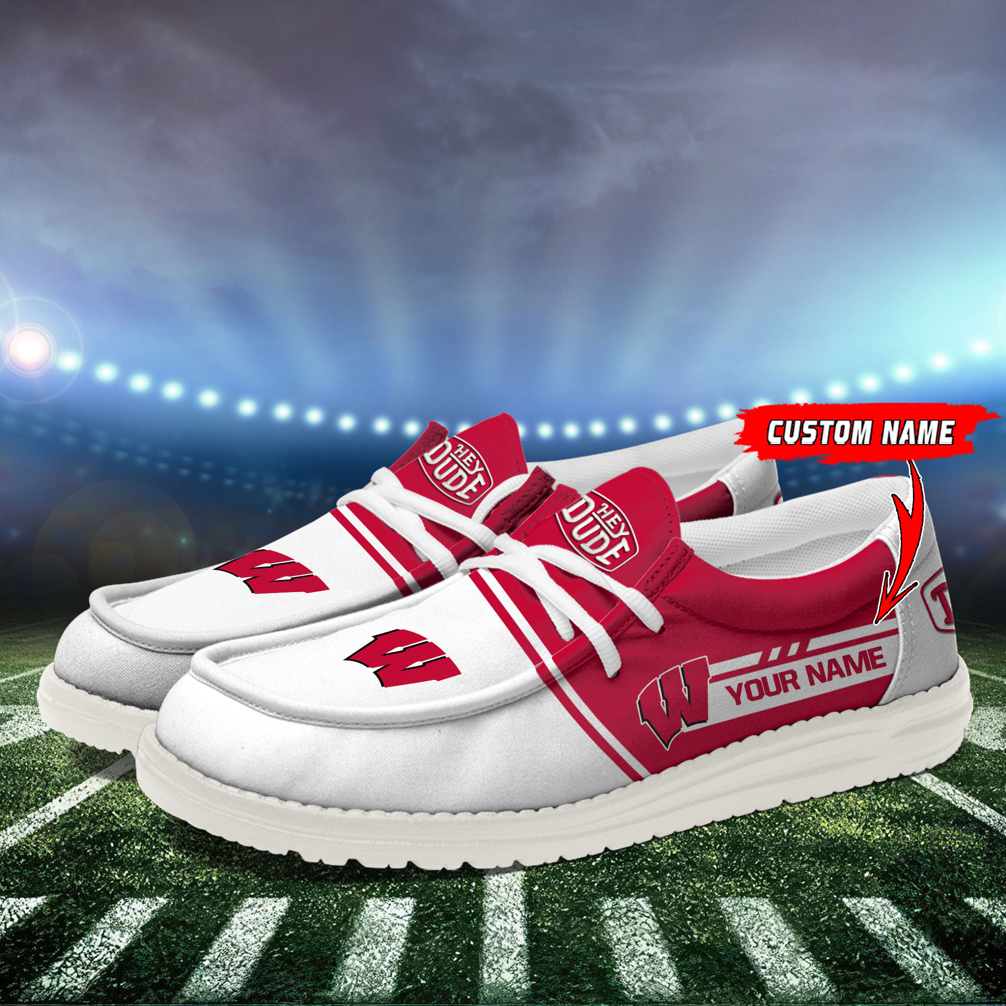 Wisconsin Badgers Football Hey Dude Canvas Loafer Shoes For Men And Women - Image 3