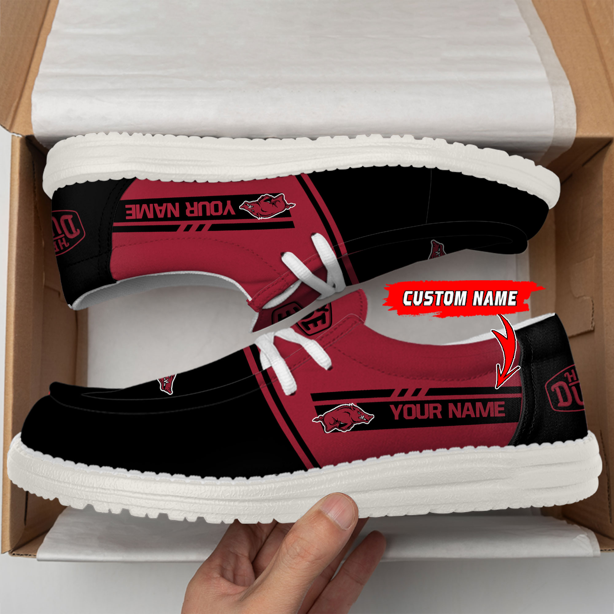 Arkansas Razorbacks Football Hey Dude Canvas Loafer Shoes For Men And Women - Image 2