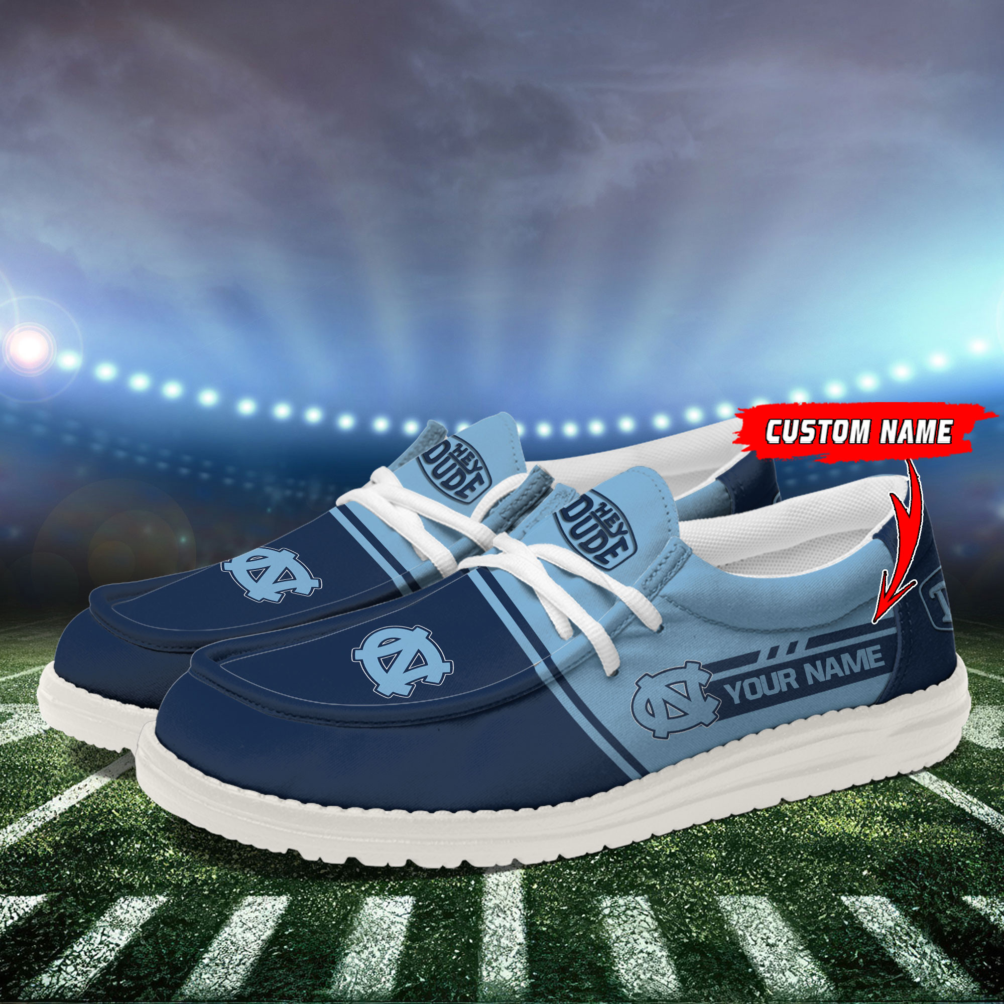 North Carolina Tar Heels Football Hey Dude Canvas Loafer Shoes For Men And Women - Image 3