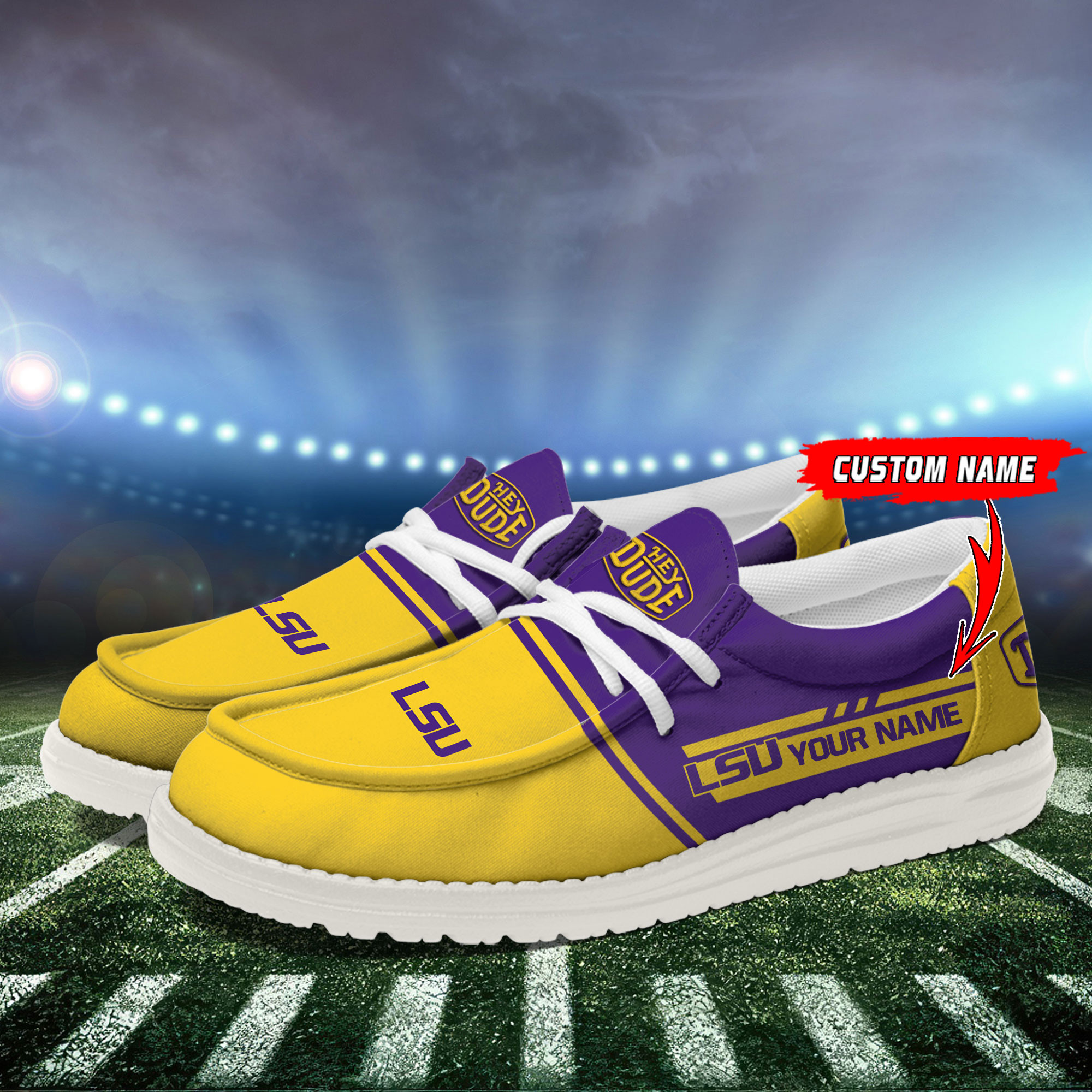 LSU Tigers Football Hey Dude Canvas Loafer Shoes For Men And Women - Image 3