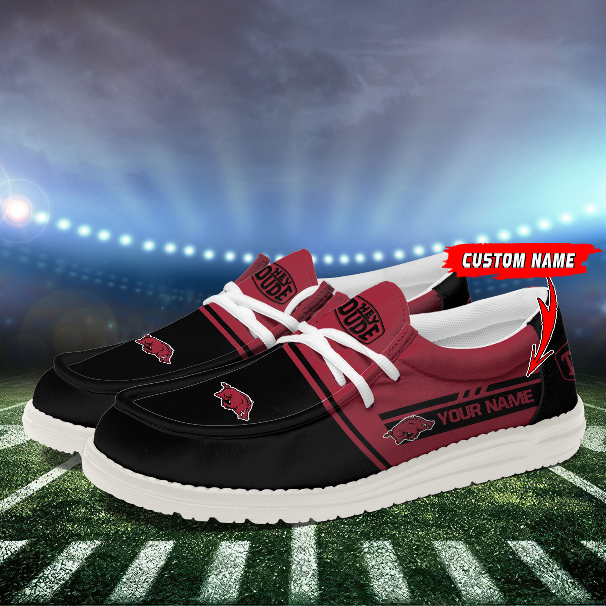 Arkansas Razorbacks Football Hey Dude Canvas Loafer Shoes For Men And Women - Image 3