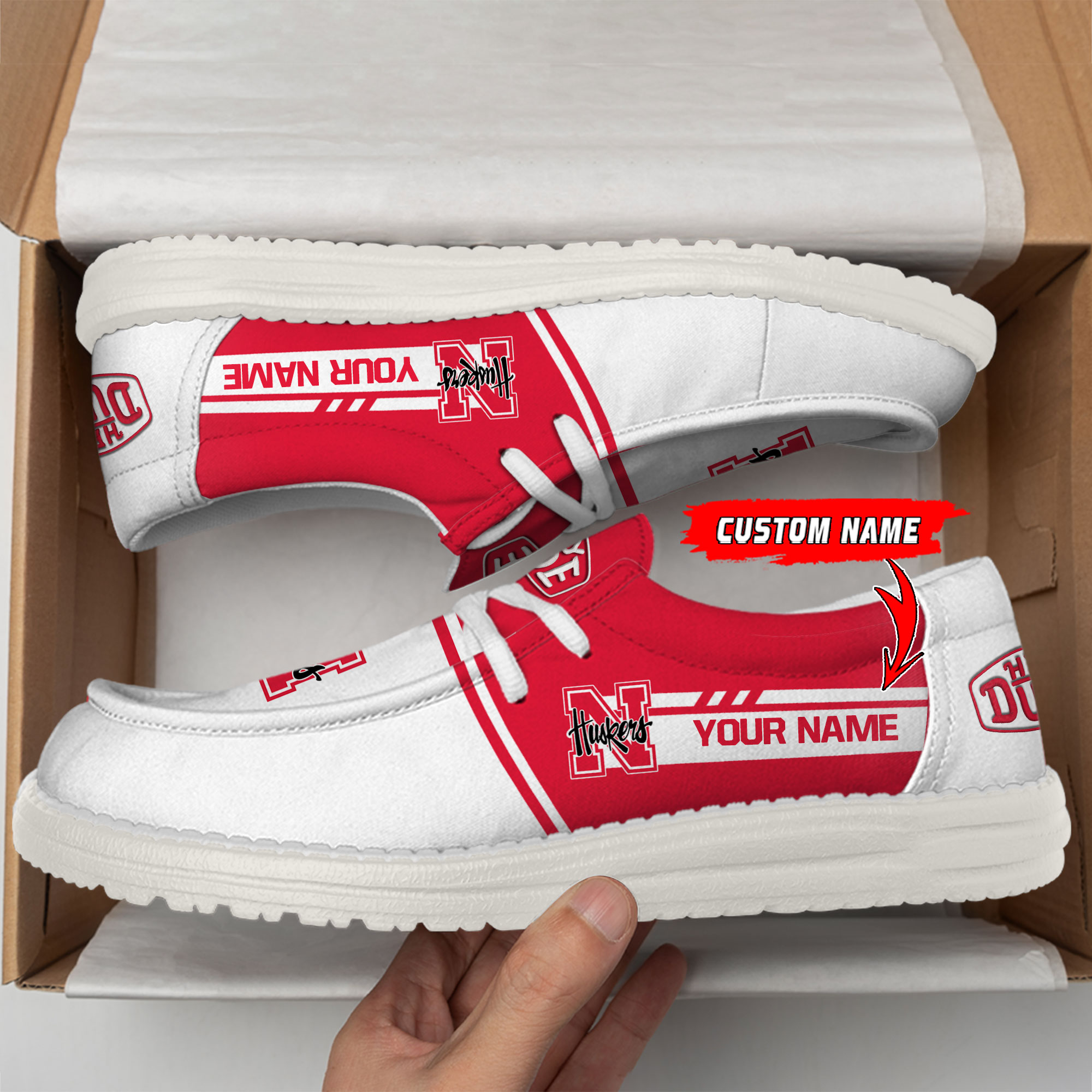 Nebraska Cornhuskers Football Hey Dude Canvas Loafer Shoes For Men And Women - Image 2