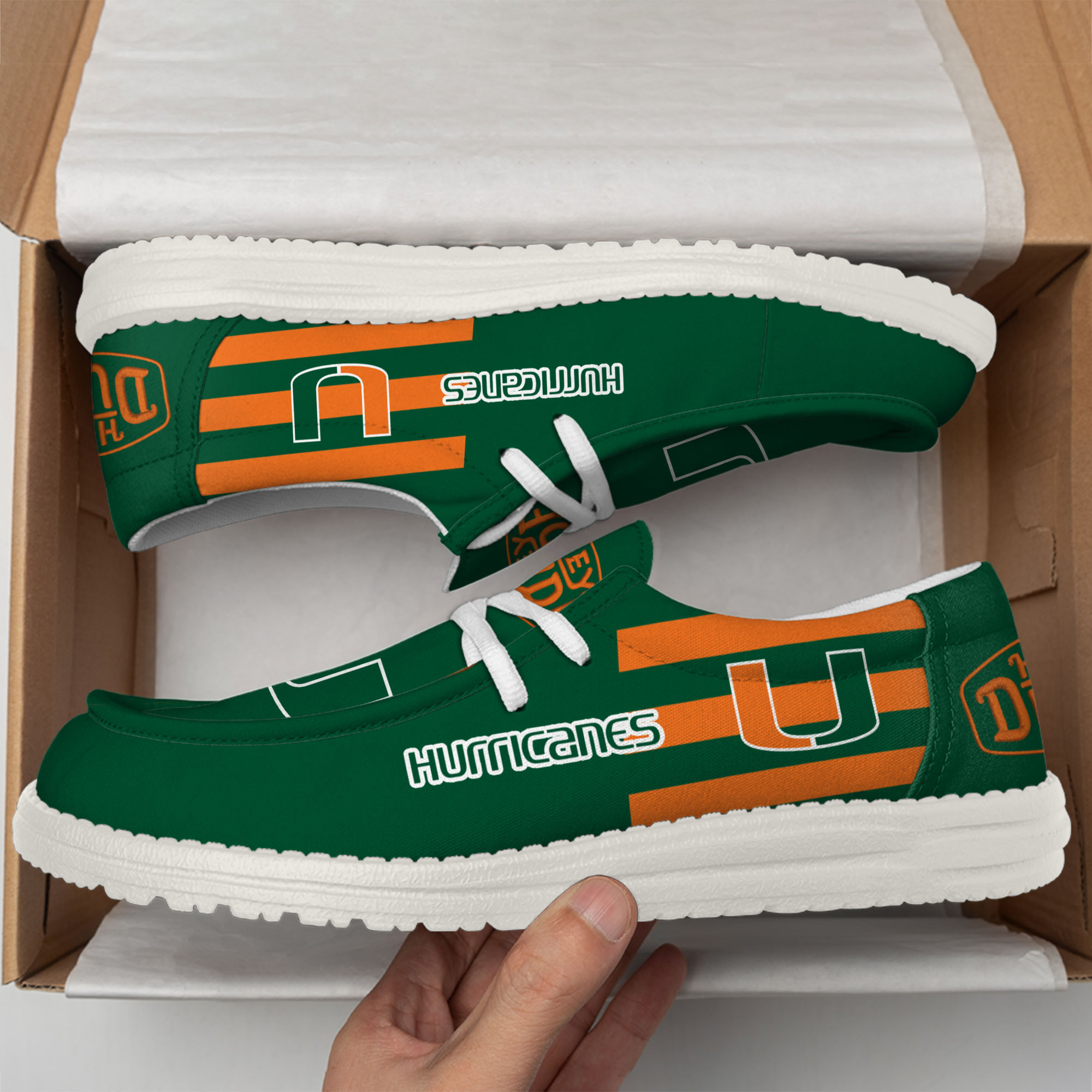 Miami Hurricanes Hey Dude Canvas Loafer Shoes - Image 3