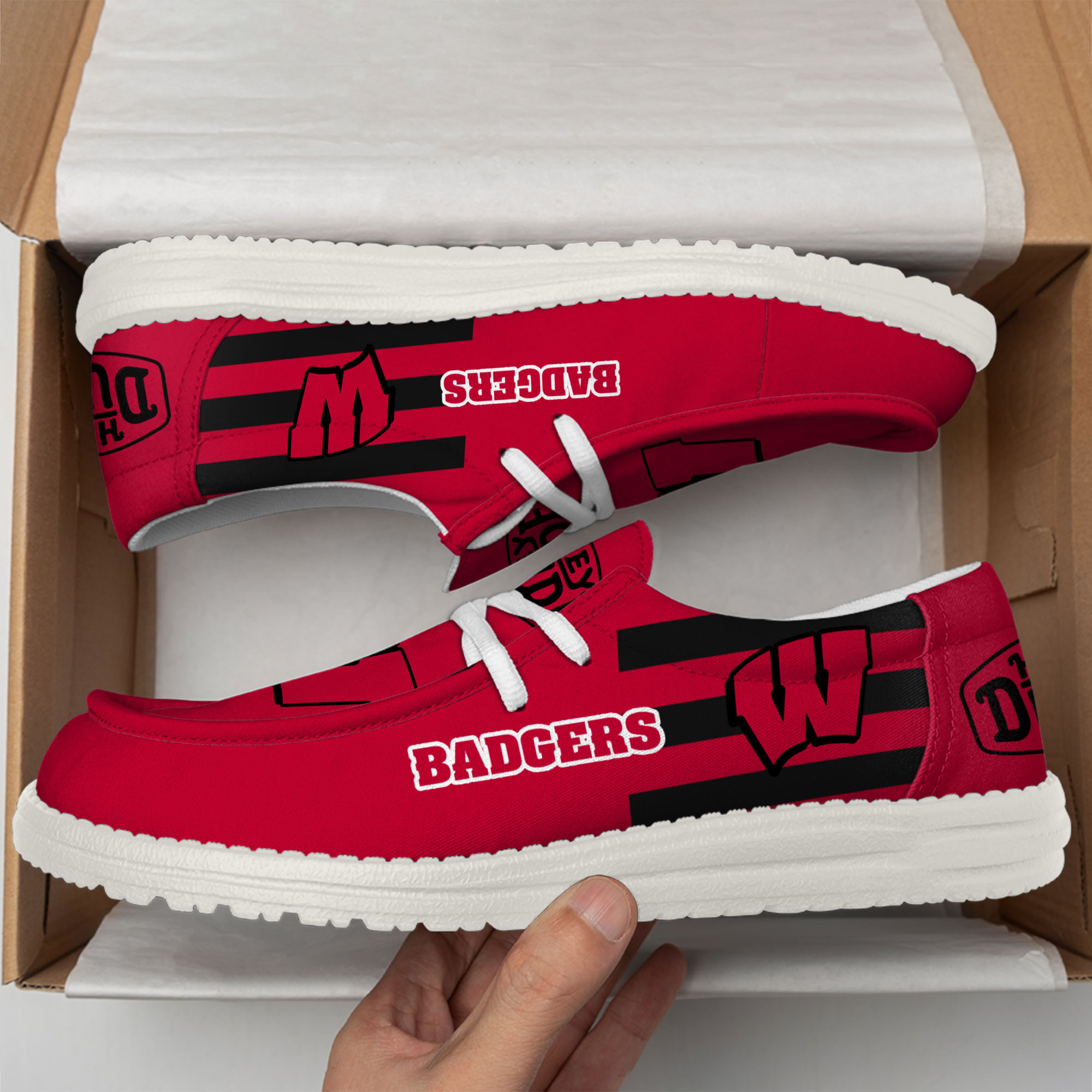 Wisconsin Badgers Hey Dude Canvas Loafer Shoes - Image 3