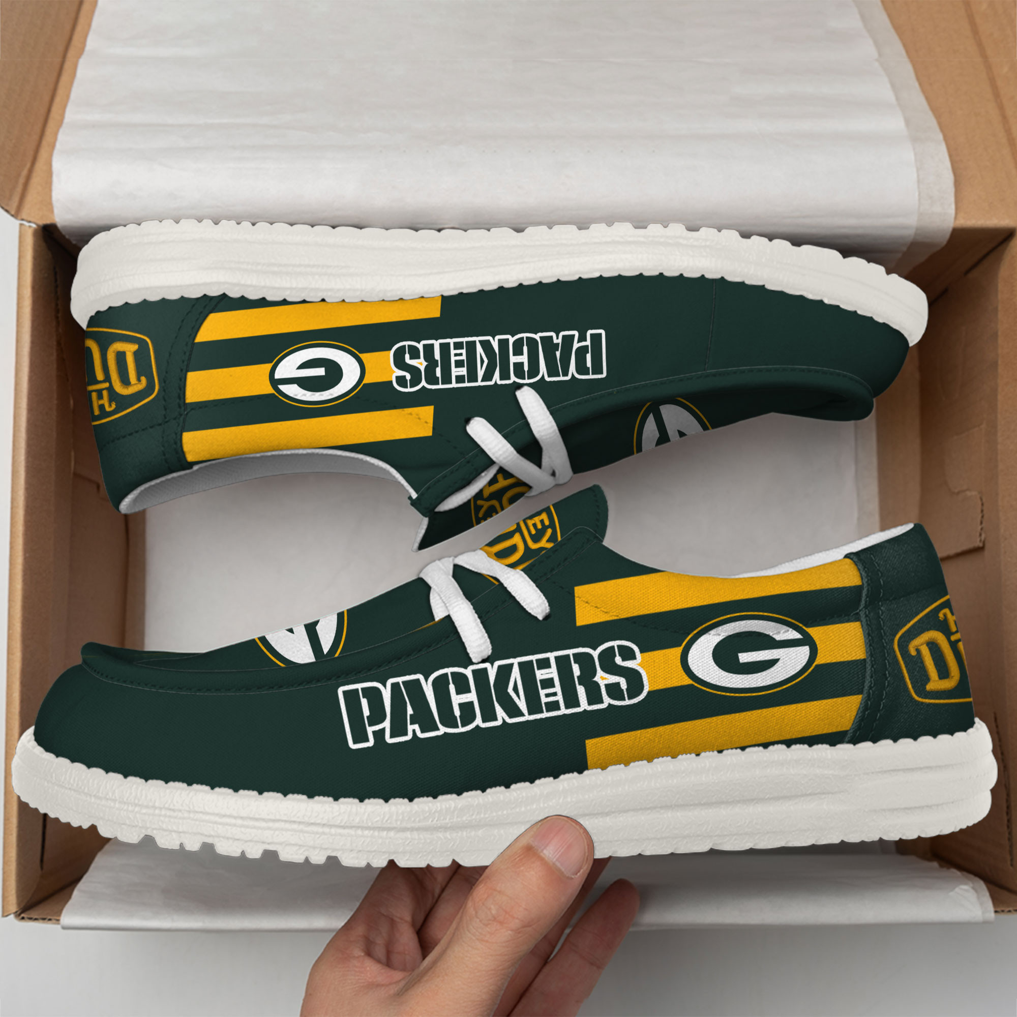 Green Bay Packers Football Hey Dude Canvas Loafer Shoes - Image 3
