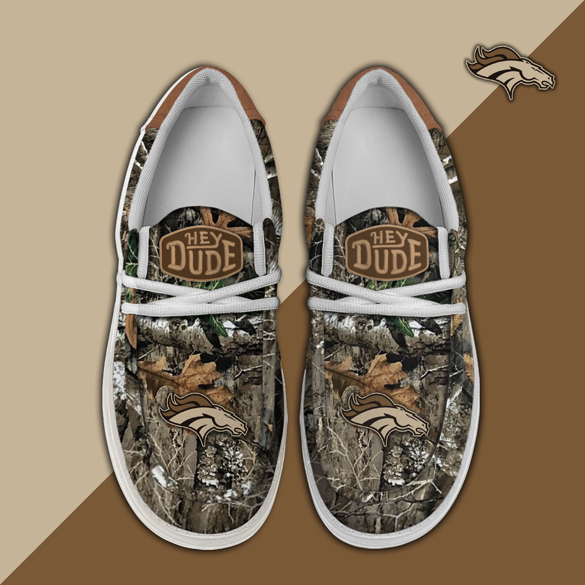 Denver Broncos Camo Hunting Hey Dude Canvas Loafer Shoes - Image 2