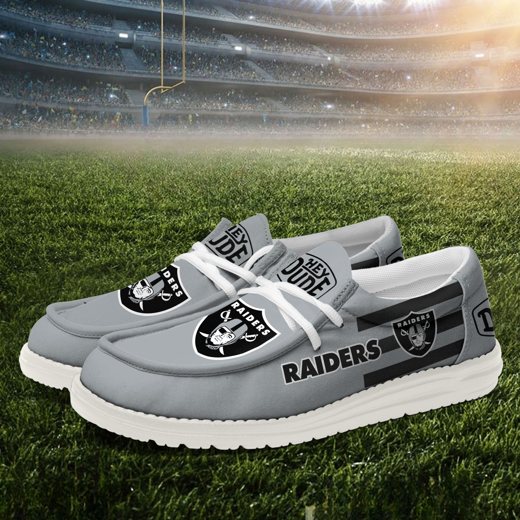 Las Vegas Raiders Football Hey Dude Canvas Loafer Shoes - Image 2
