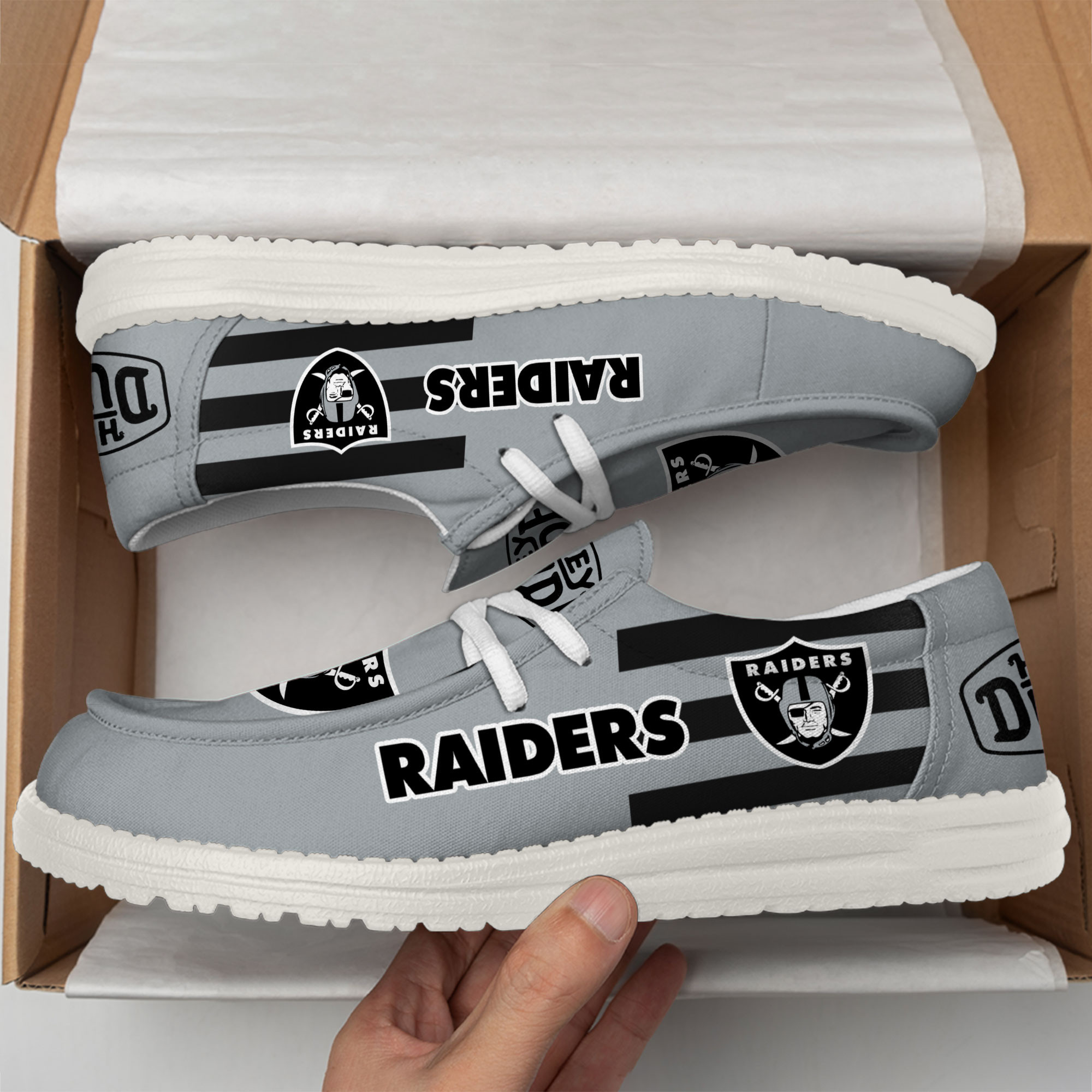 Las Vegas Raiders Football Hey Dude Canvas Loafer Shoes - Image 3