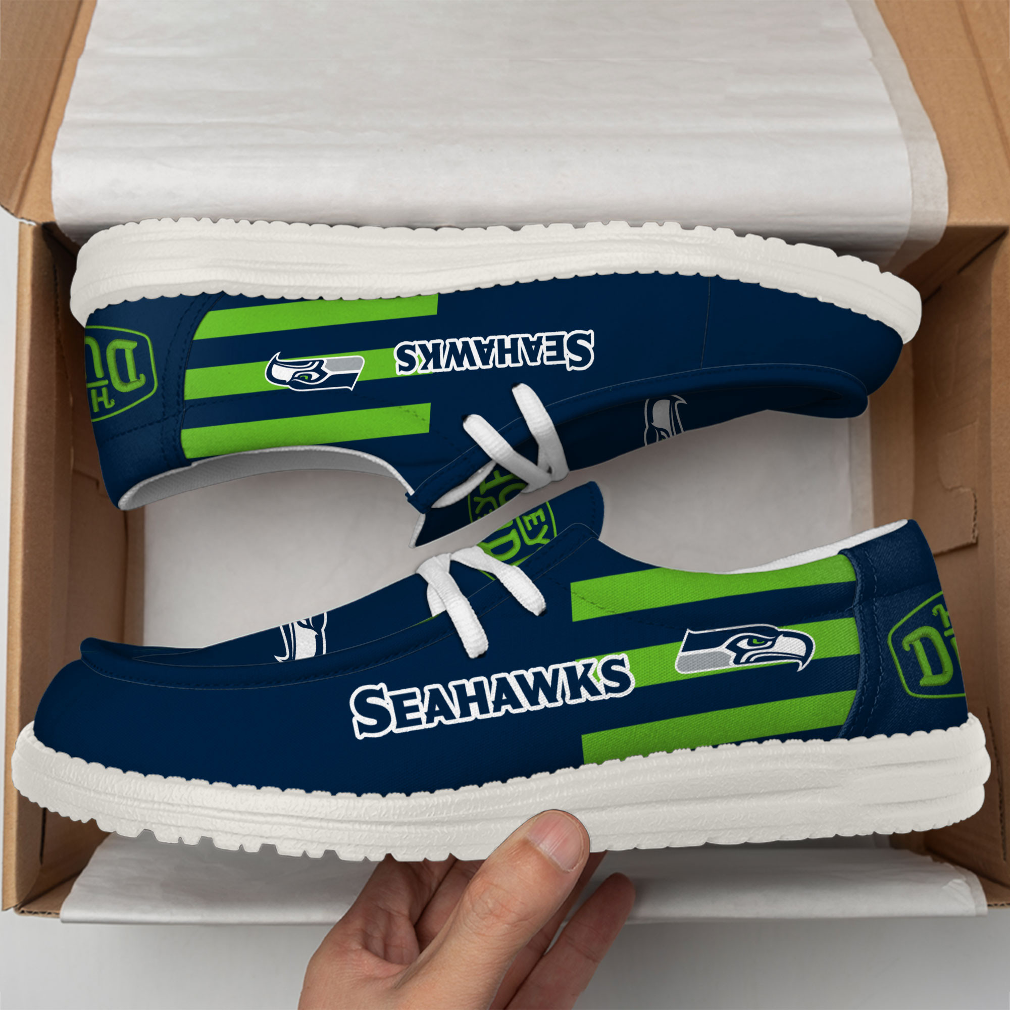 Seattle Seahawks Football Hey Dude Canvas Loafer Shoes - Image 3
