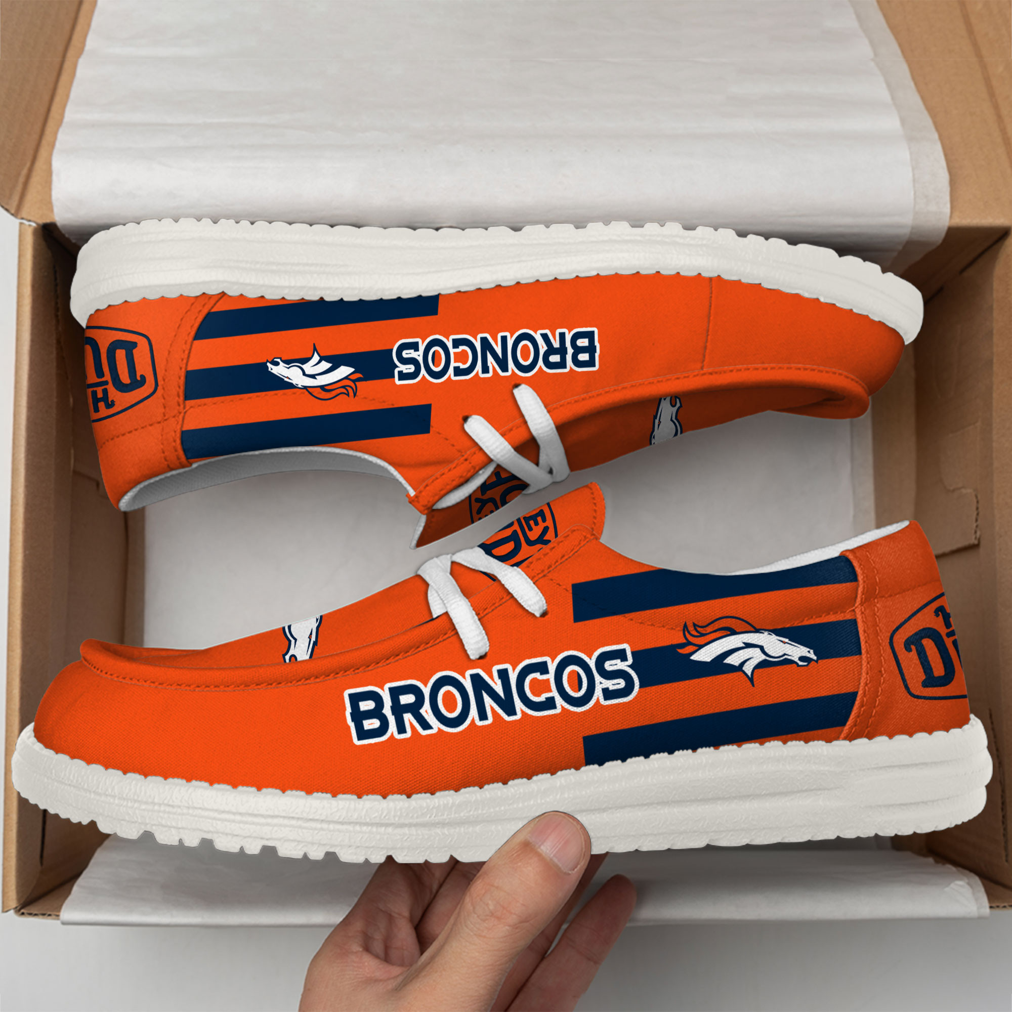 Denver Broncos Football Hey Dude Canvas Loafer Shoes - Image 3