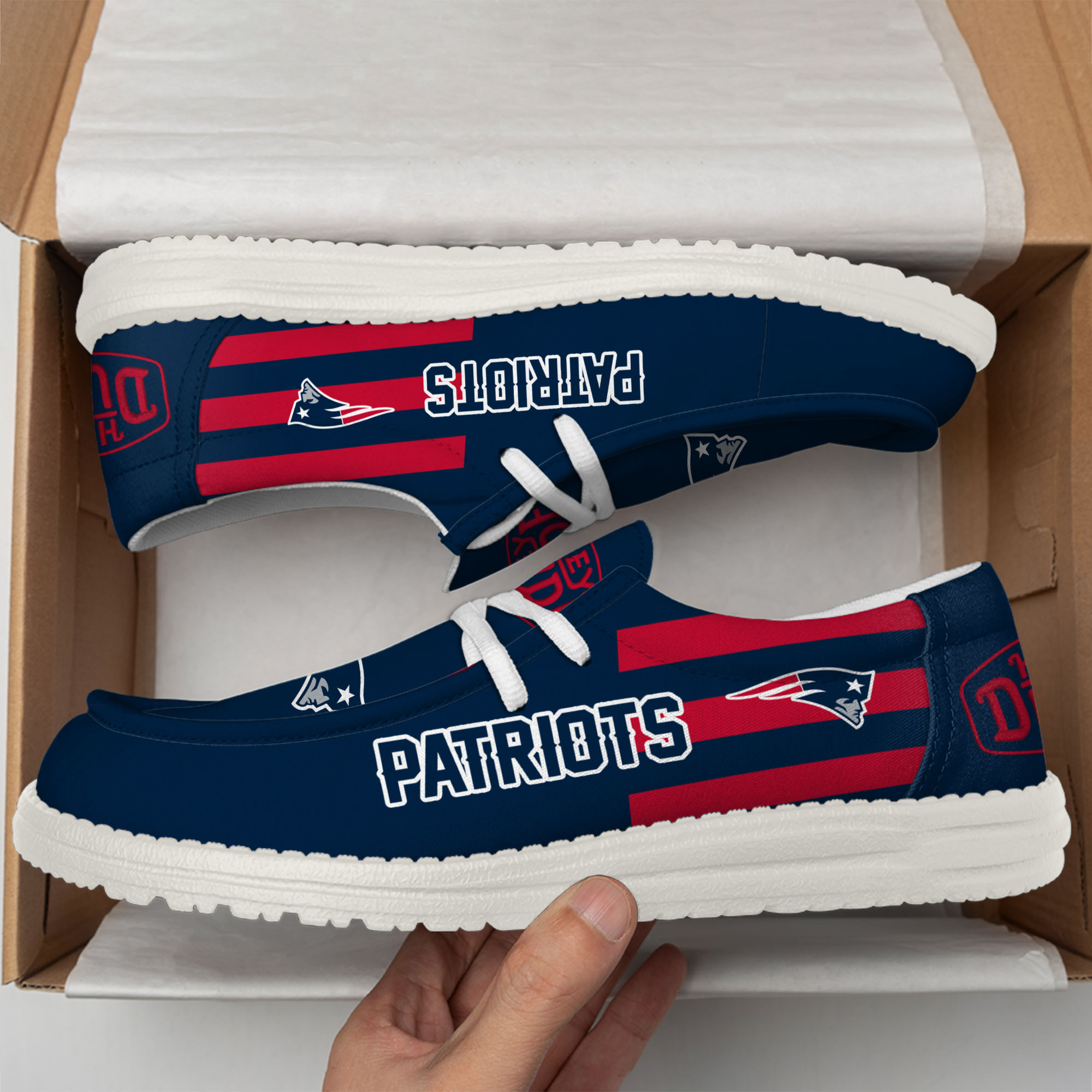 New England Patriots Football Hey Dude Canvas Loafer Shoes - Image 3