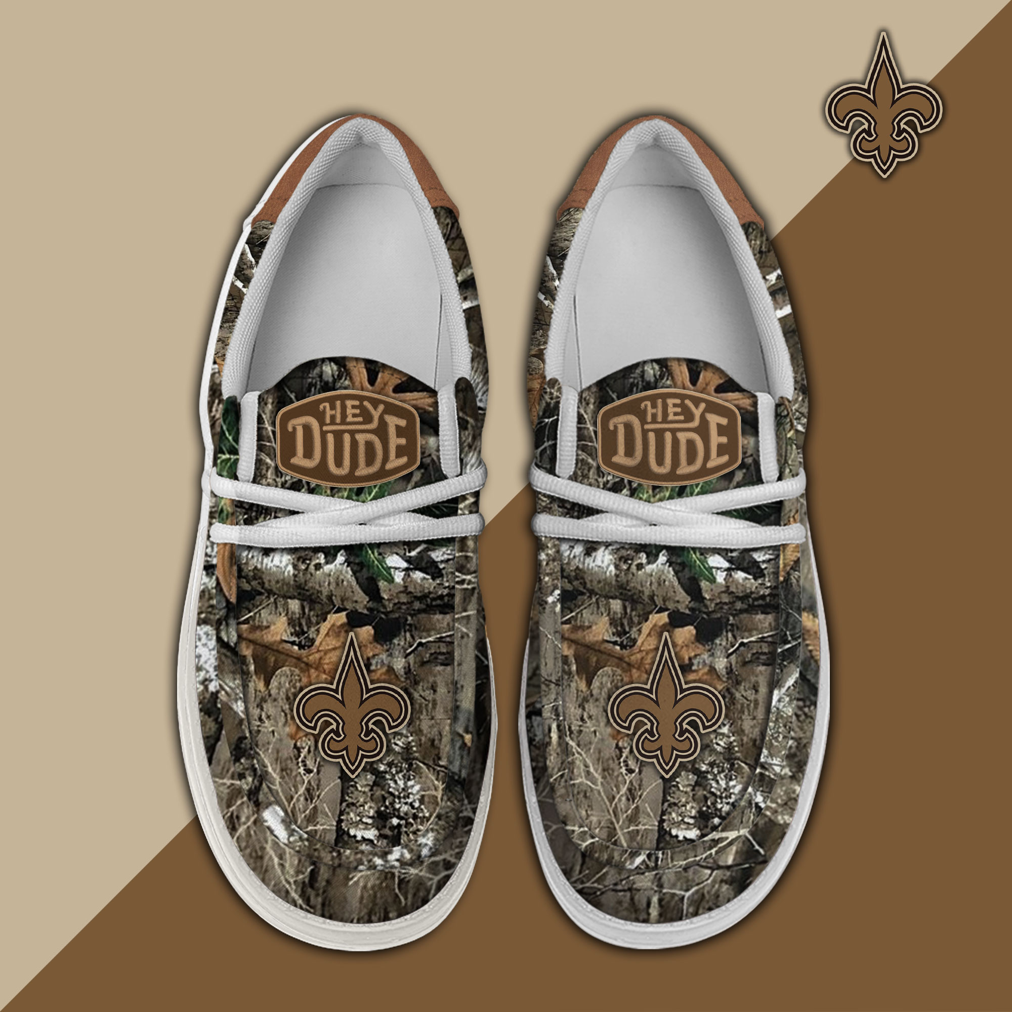 New Orleans Saints Camo Hunting Hey Dude Canvas Loafer Shoes - Image 2