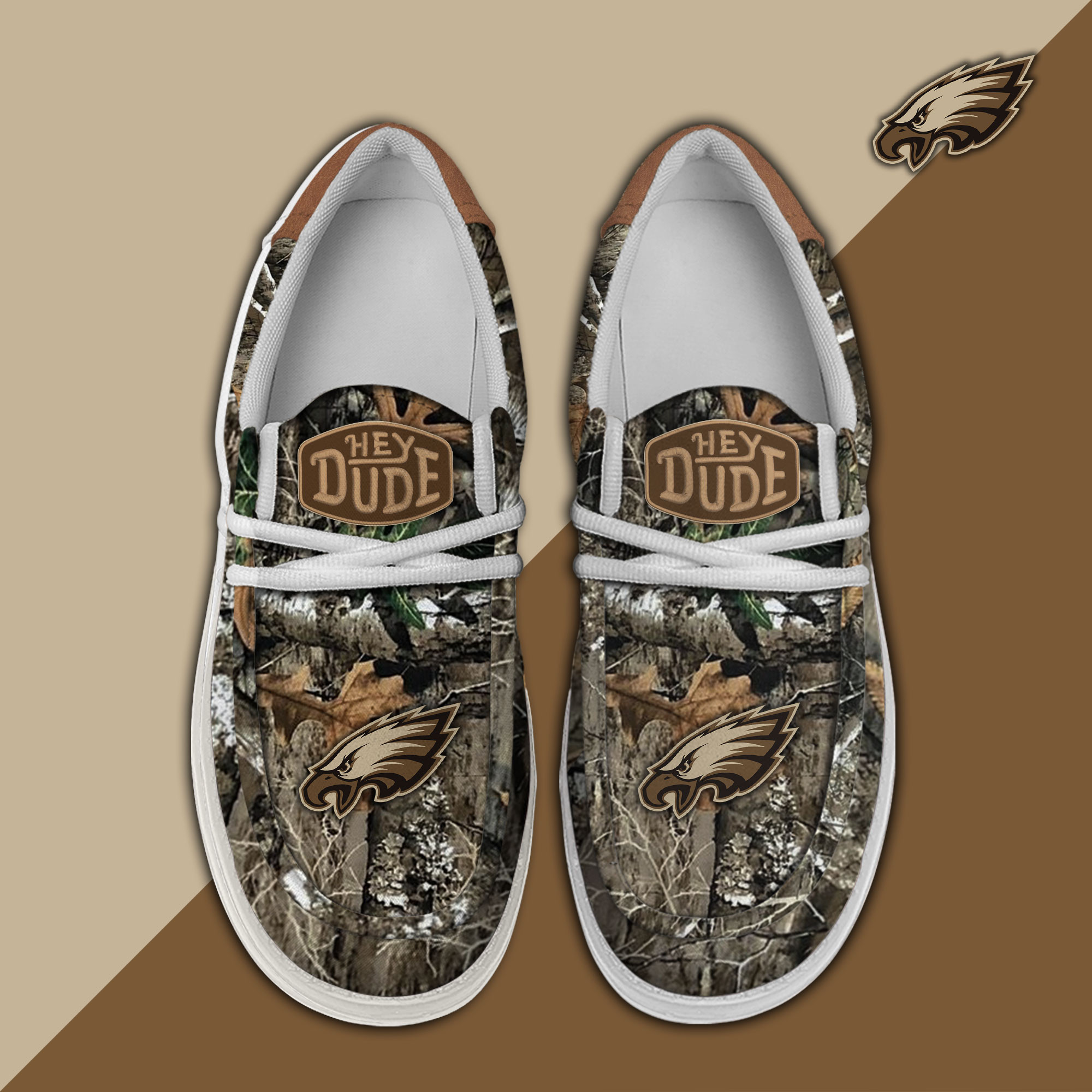 Philadelphia Eagles Camo Hunting Hey Dude Canvas Loafer Shoes - Image 2