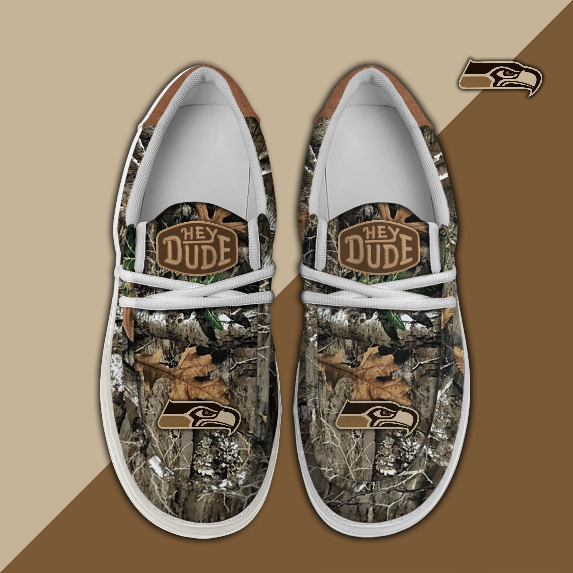 Seattle Seahawks Camo Hunting Hey Dude Canvas Loafer Shoes - Image 2