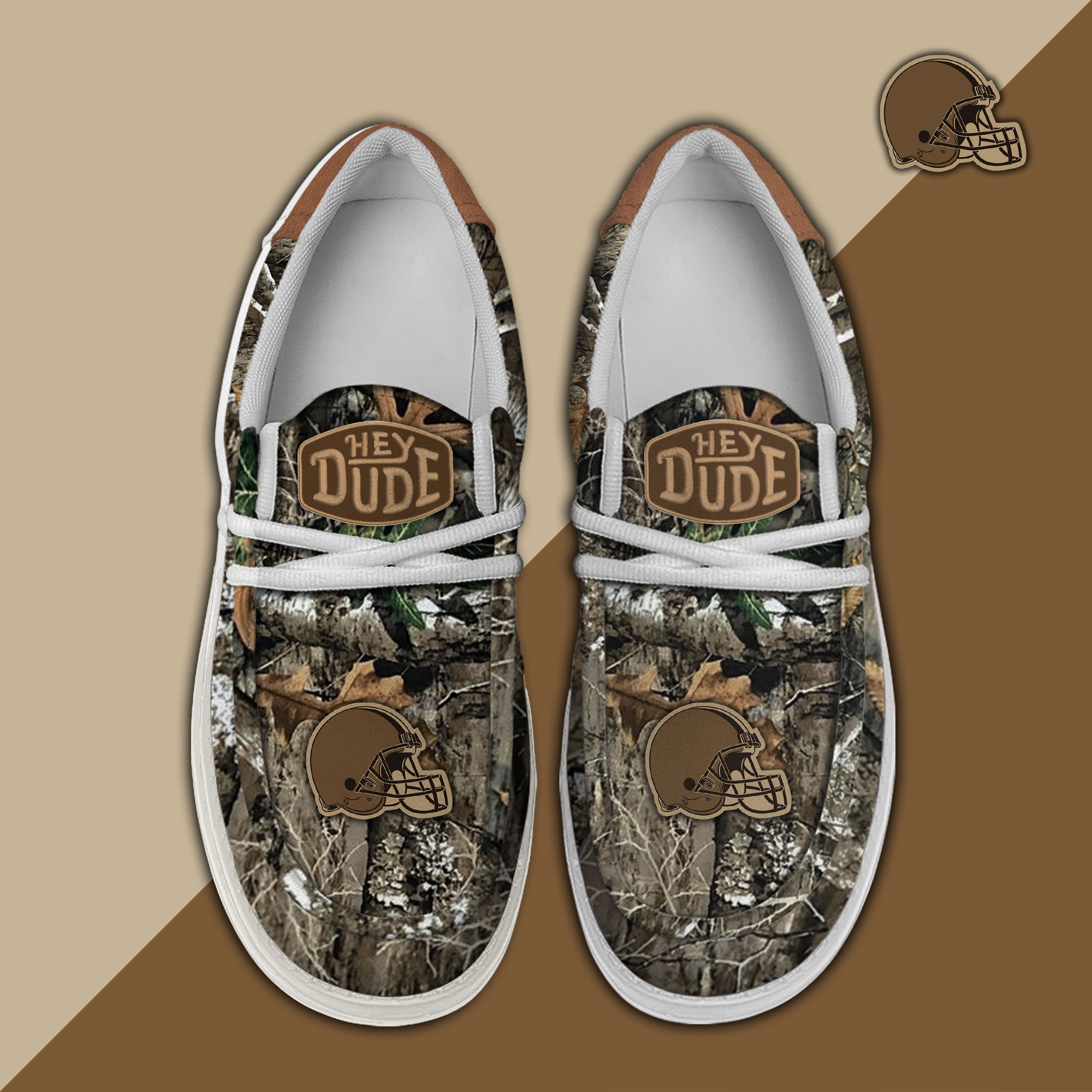 Cleveland Browns Camo Hunting Hey Dude Canvas Loafer Shoes - Image 2
