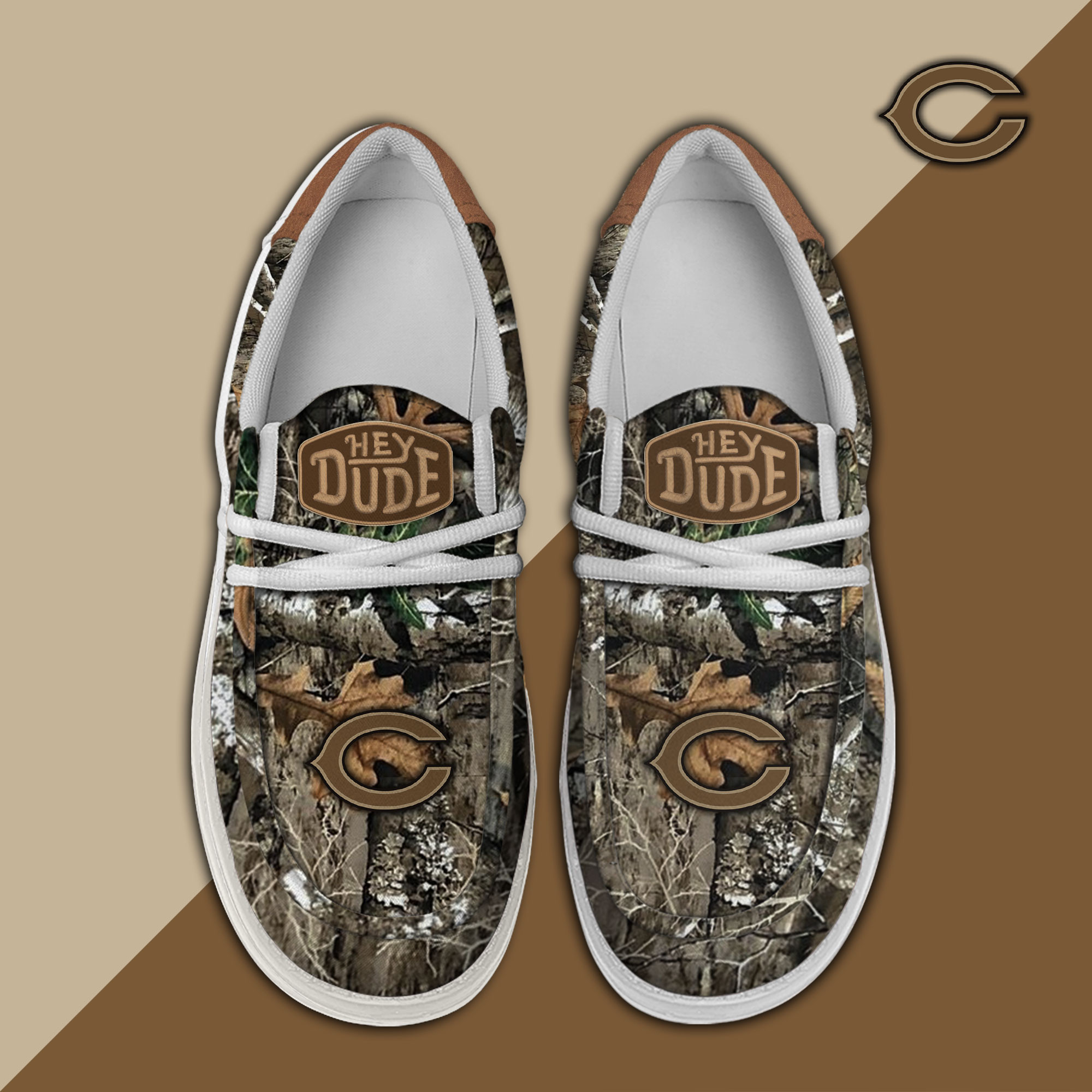 Chicago Bears Camo Hunting Hey Dude Canvas Loafer Shoes - Image 2