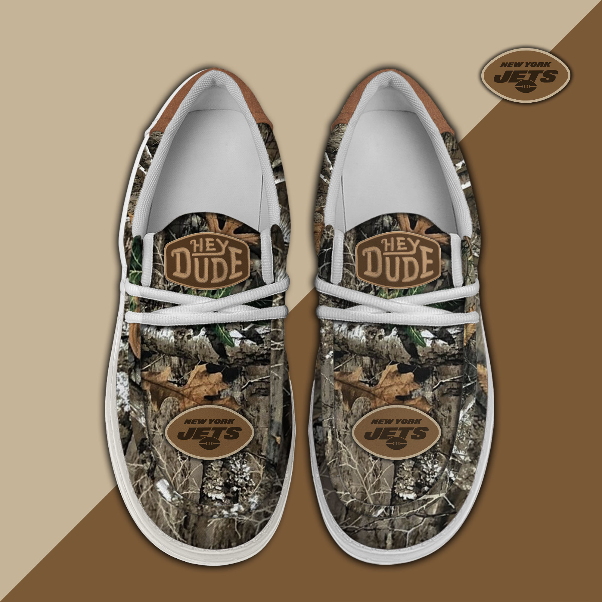 New York Jets Camo Hunting Hey Dude Canvas Loafer Shoes - Image 2