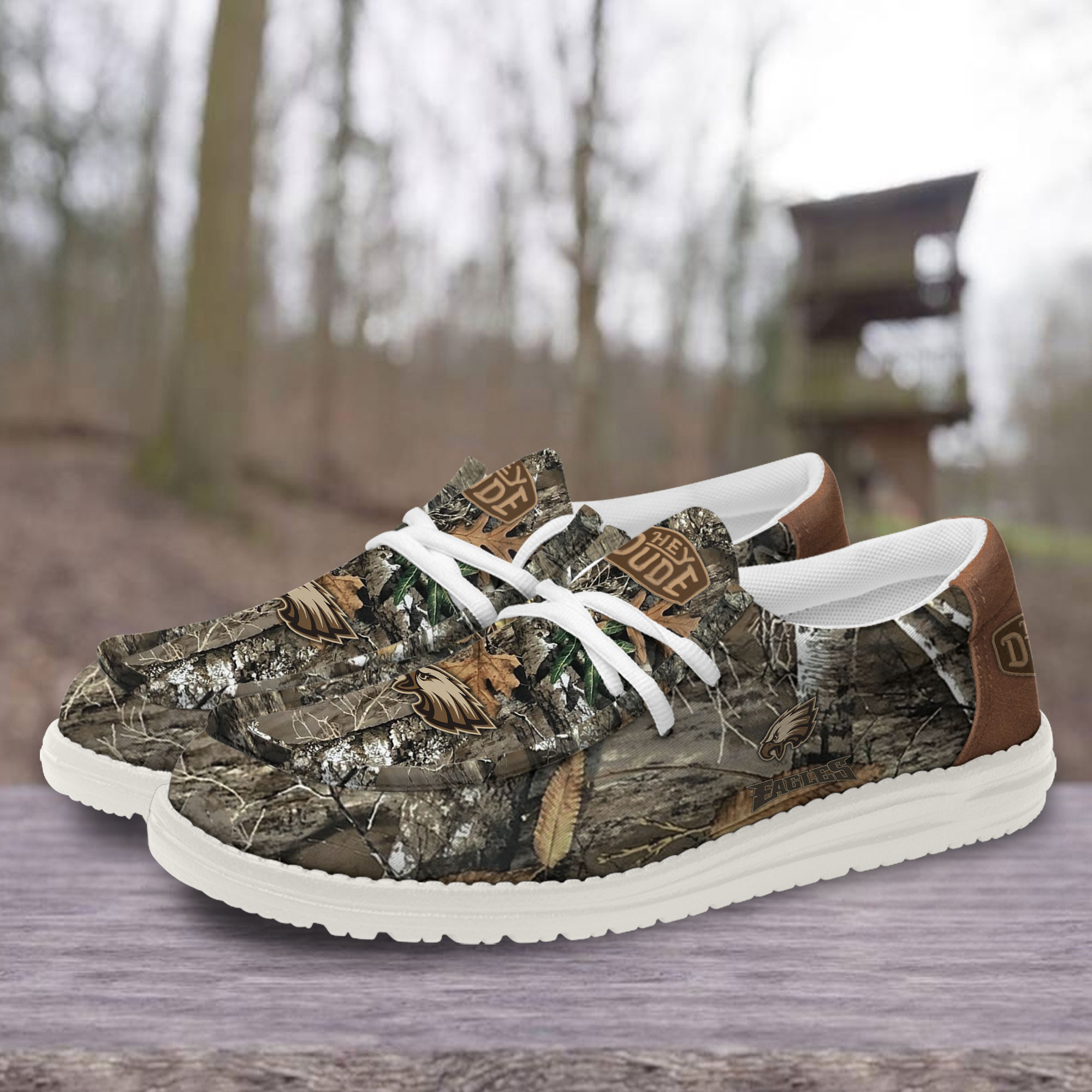 Philadelphia Eagles Camo Hunting Hey Dude Canvas Loafer Shoes - Image 3