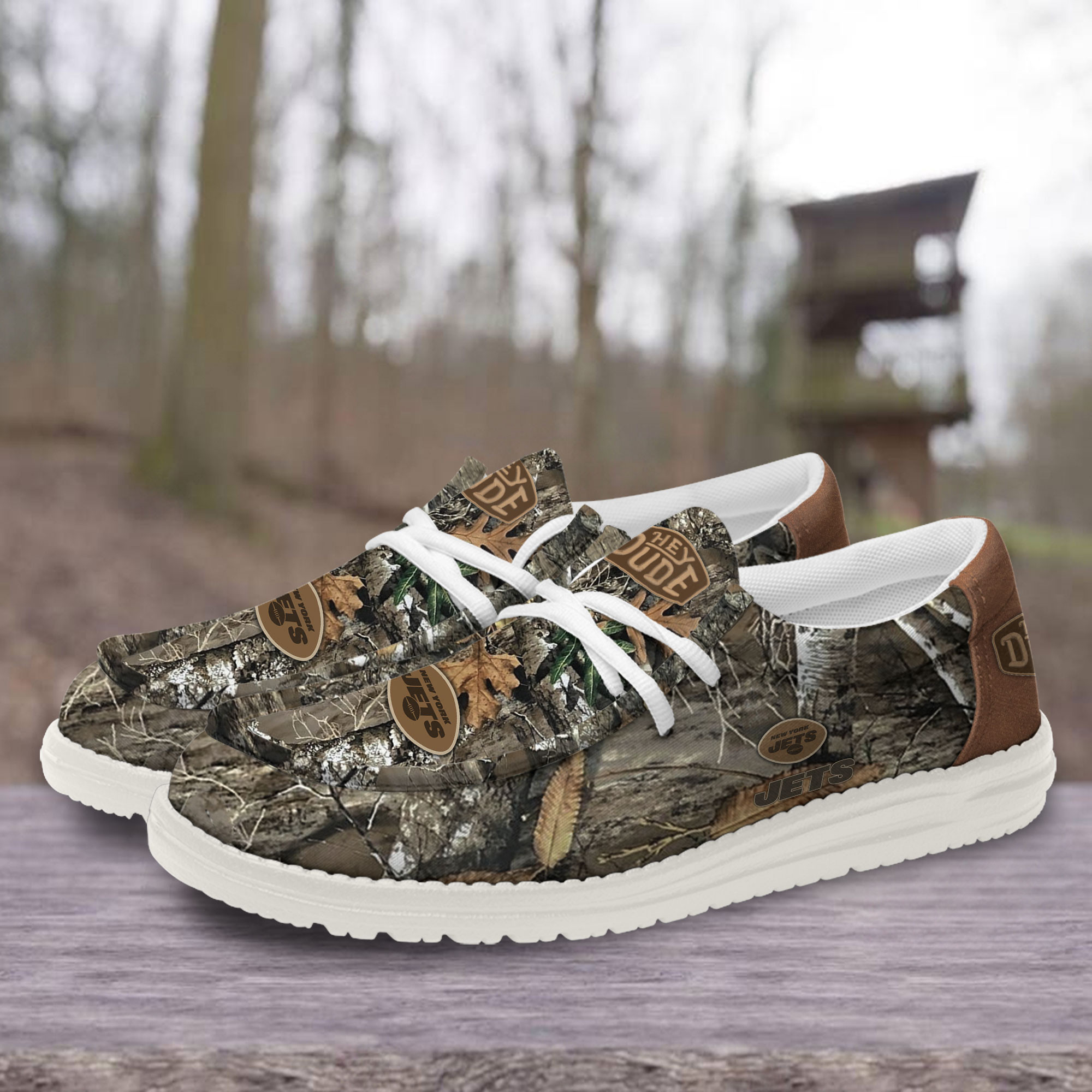 New York Jets Camo Hunting Hey Dude Canvas Loafer Shoes - Image 3