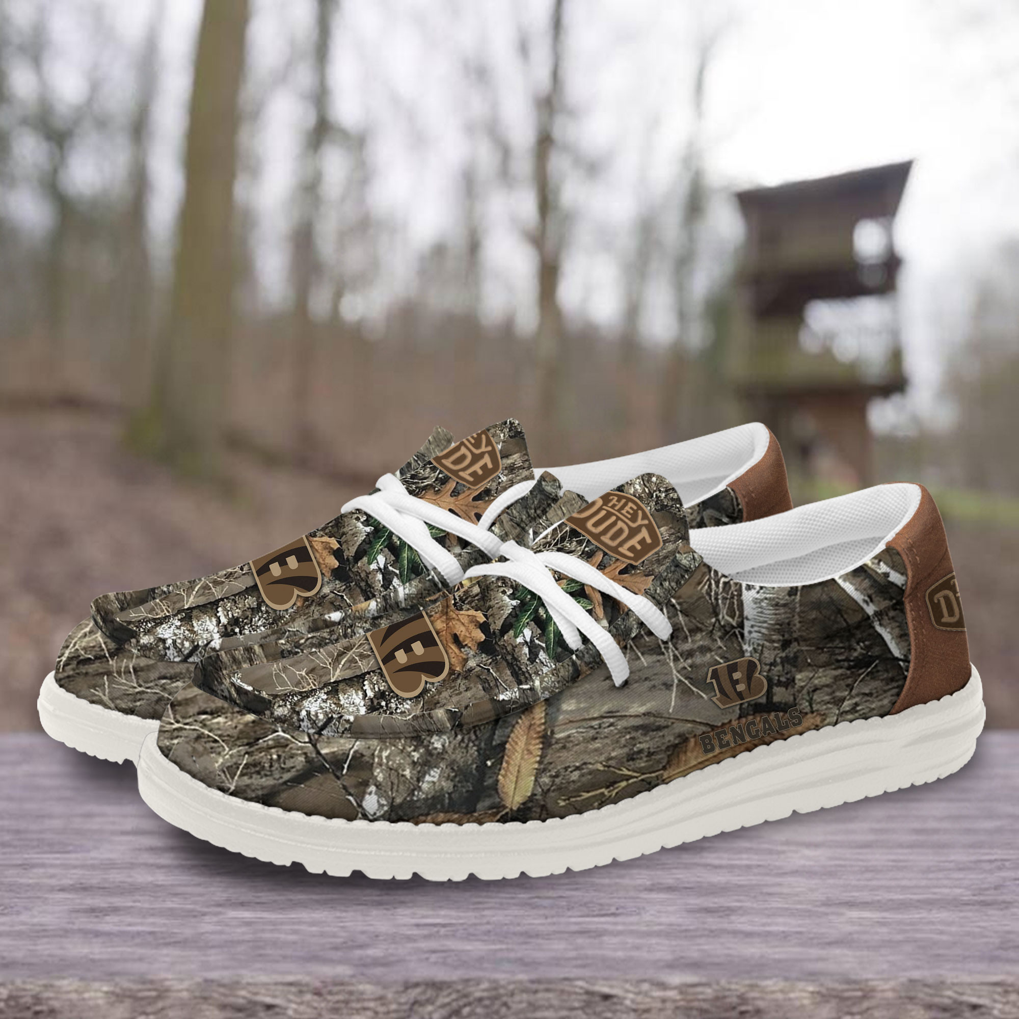 Cincinnati Bengals Camo Hunting Hey Dude Canvas Loafer Shoes - Image 3