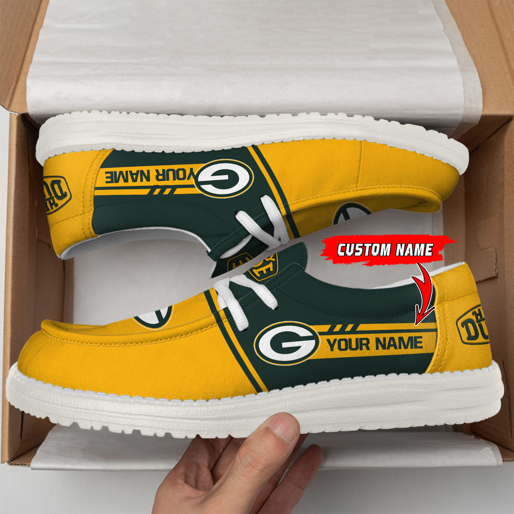 Green Bay Packers Football Hey Dude Canvas Loafer Shoes For Men And Women - Image 2