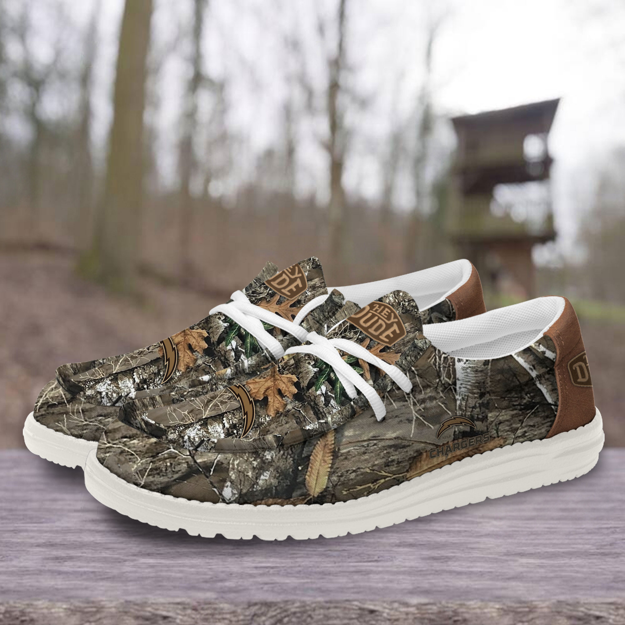 Los Angeles Chargers Camo Hunting Hey Dude Canvas Loafer Shoes - Image 3