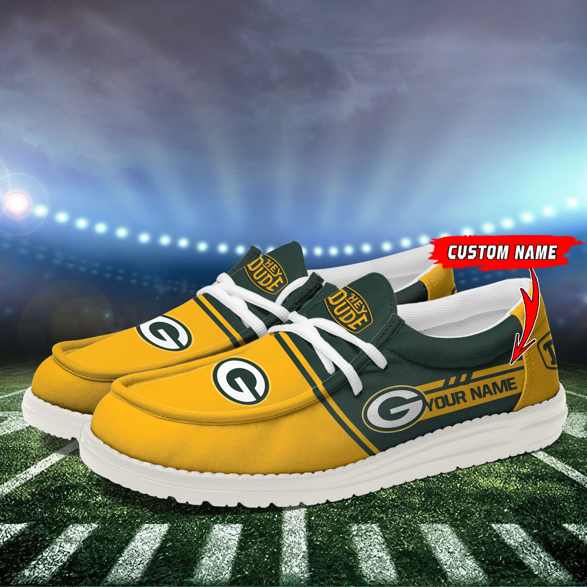 Green Bay Packers Football Hey Dude Canvas Loafer Shoes For Men And Women - Image 3