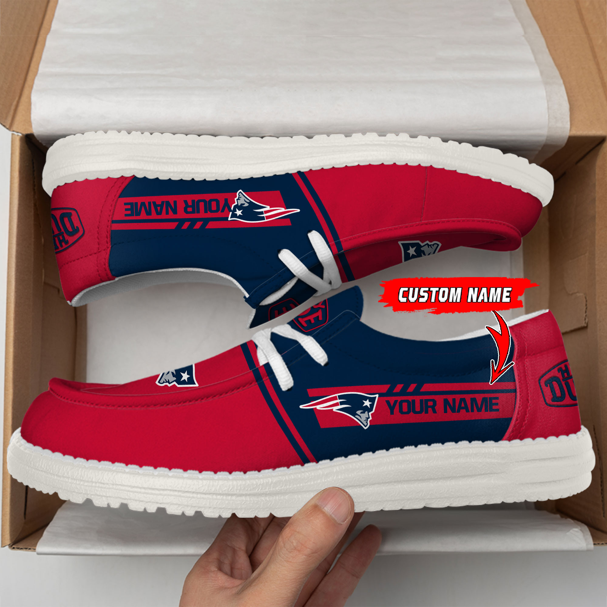 New England Patriots Football Hey Dude Canvas Loafer Shoes For Men And Women - Image 2