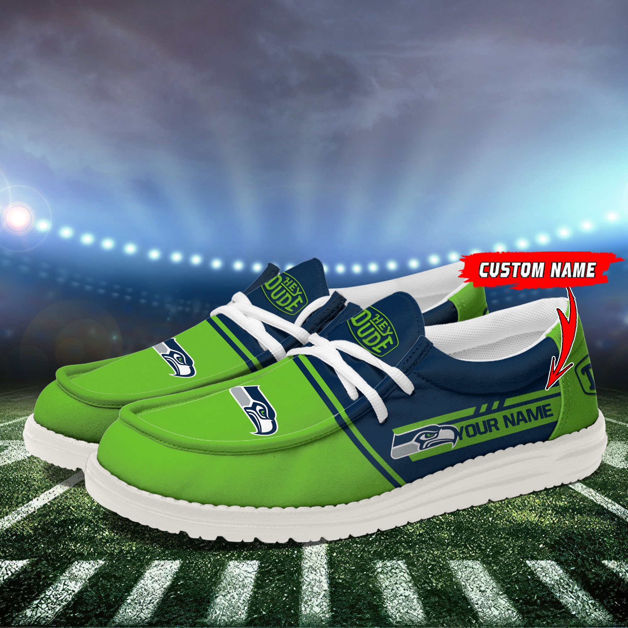 Seattle Seahawks Football Hey Dude Canvas Loafer Shoes For Men And Women - Image 3