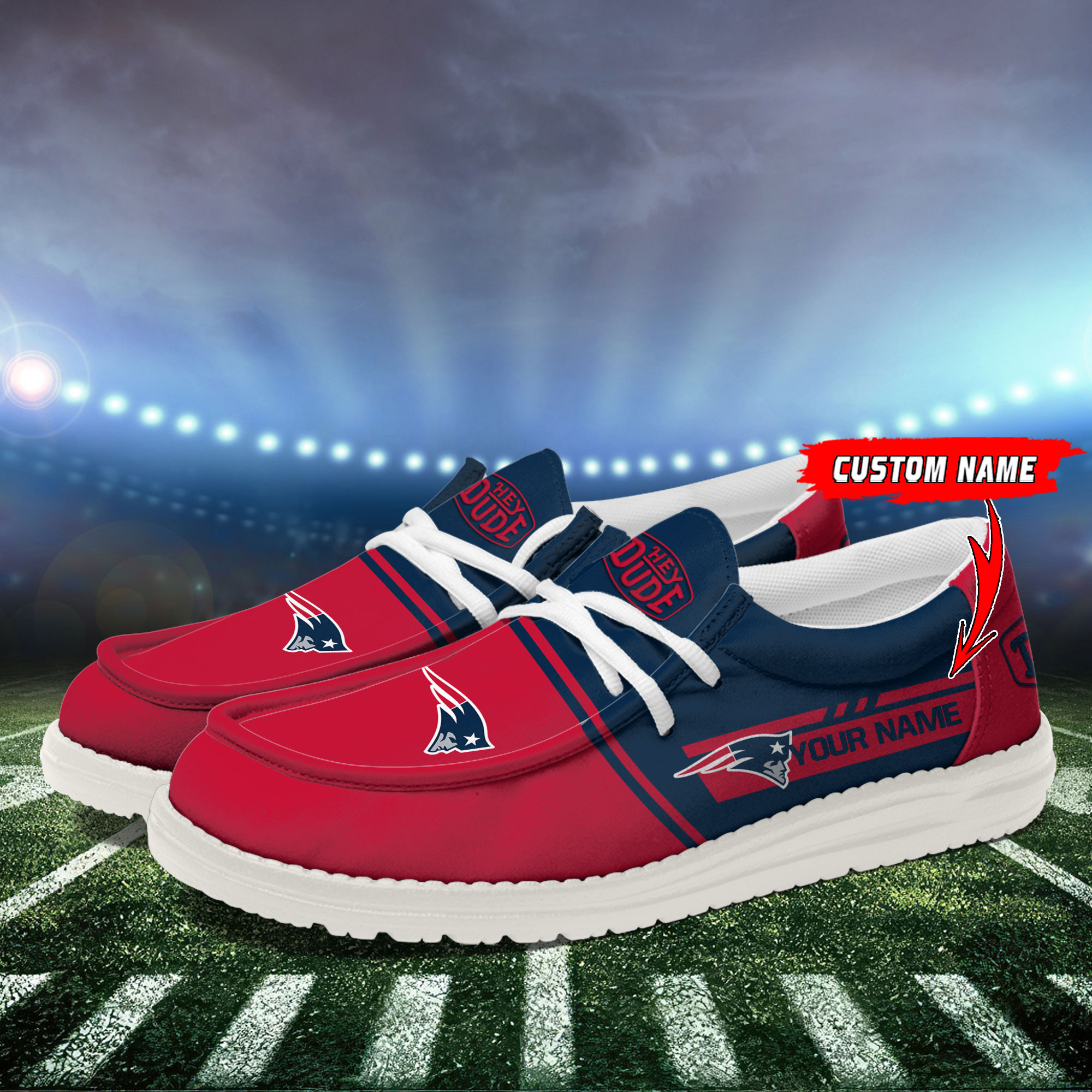 New England Patriots Football Hey Dude Canvas Loafer Shoes For Men And Women - Image 3