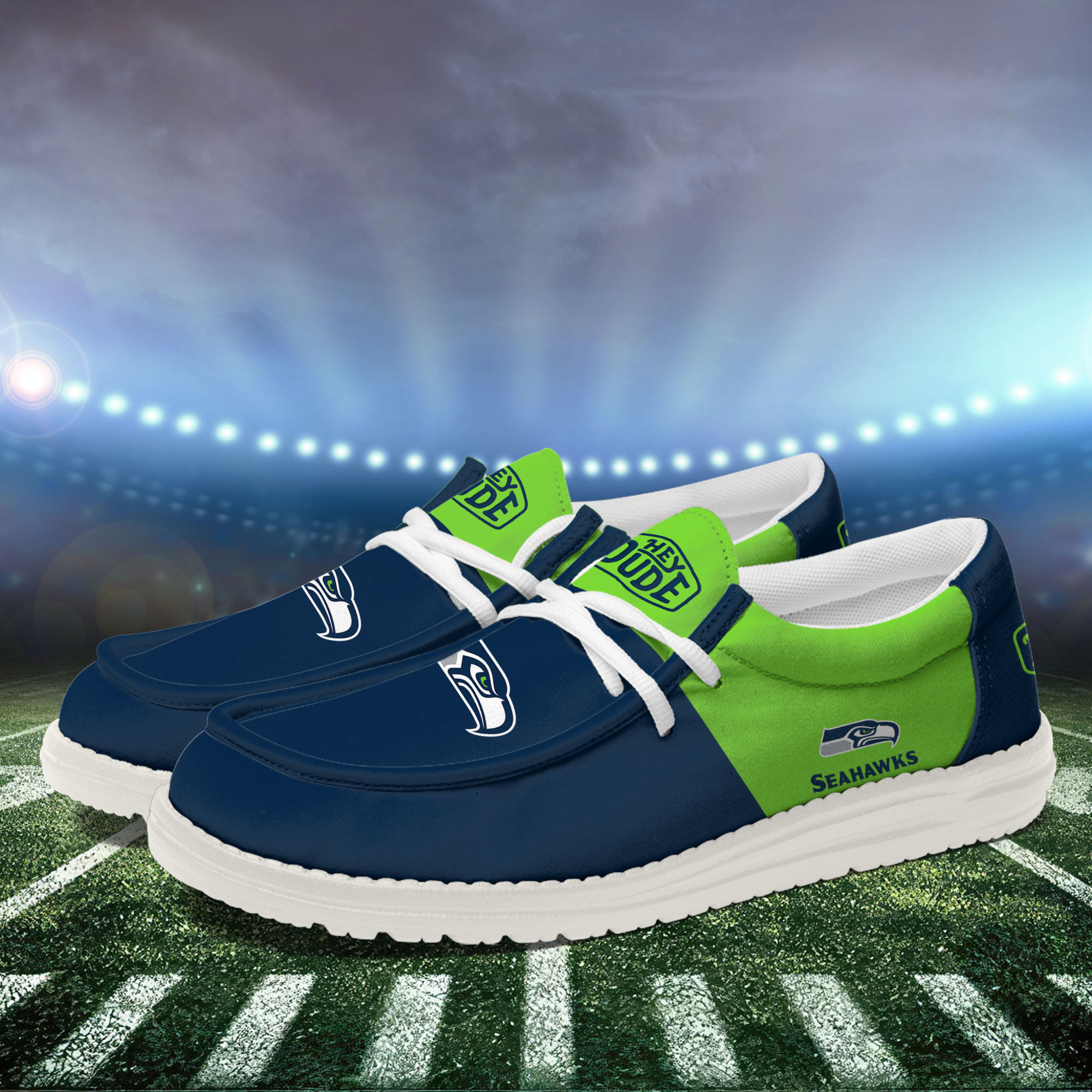 Seattle Seahawks Football Hey Dude Canvas Loafer Shoes For Men And Women - Image 3