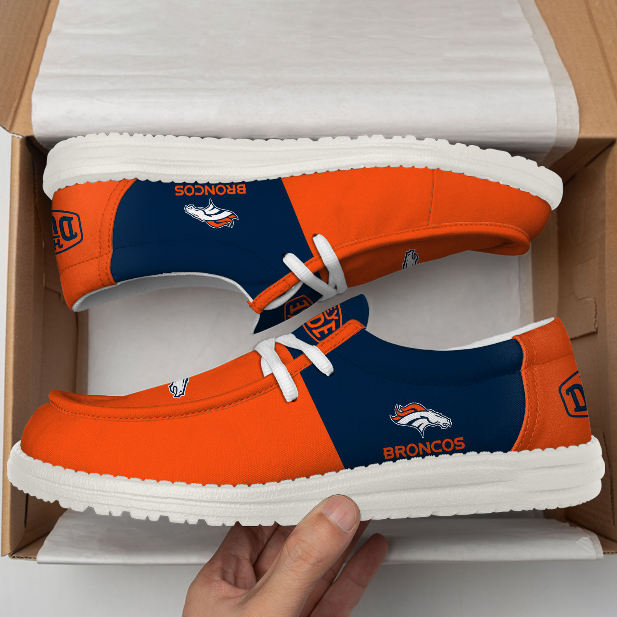 Denver Broncos Football Hey Dude Canvas Loafer Shoes For Men And Women - Image 2