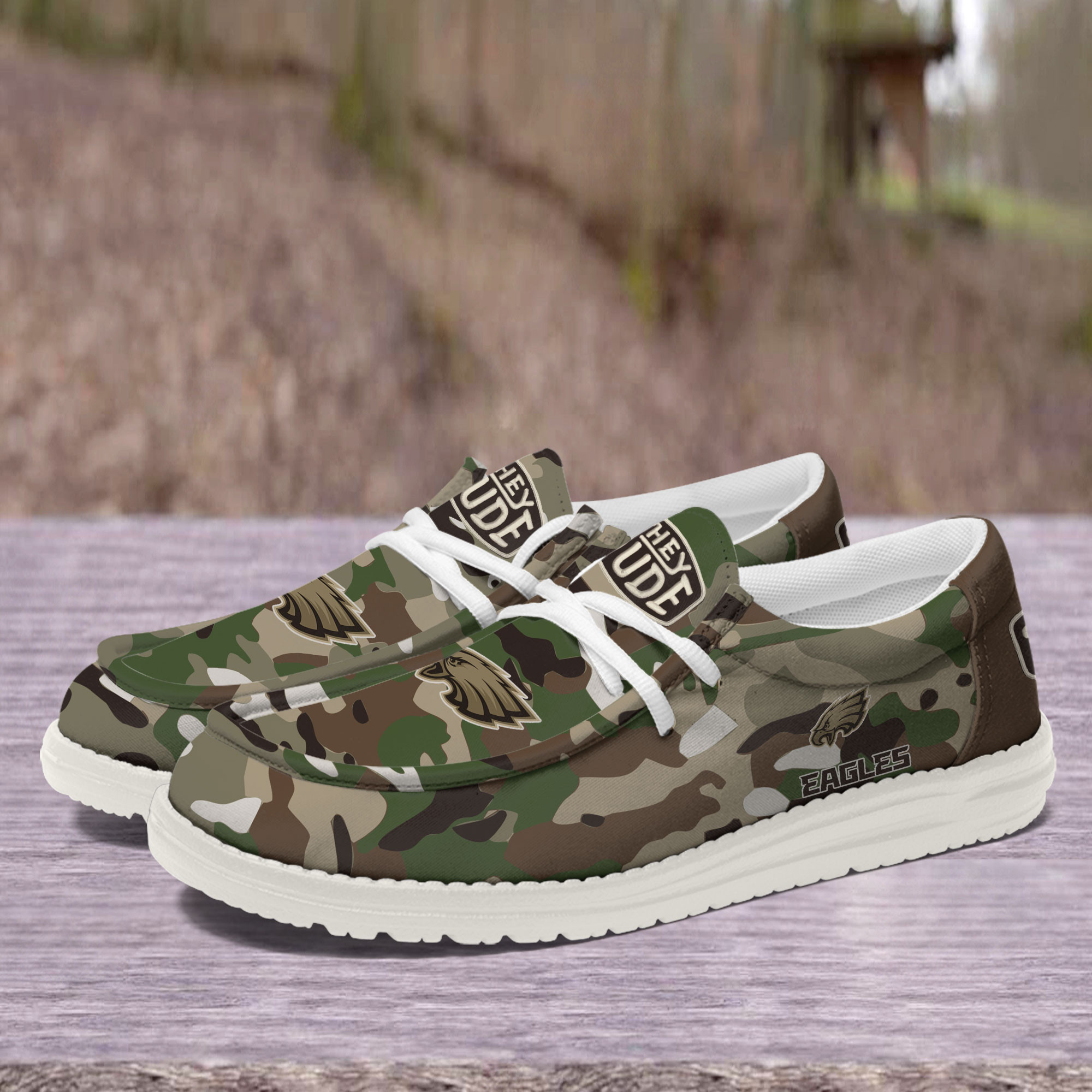 Philadelphia Eagles Camouflage Football Hey Dude Canvas Loafer Shoes - Image 3