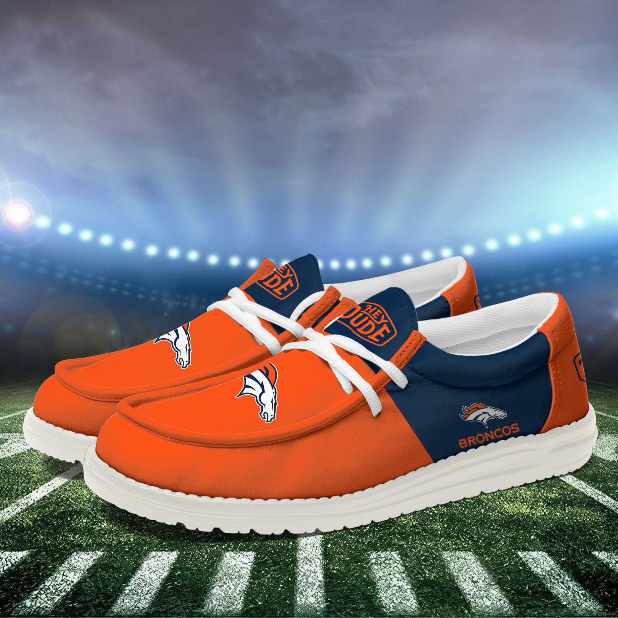 Denver Broncos Football Hey Dude Canvas Loafer Shoes For Men And Women - Image 3