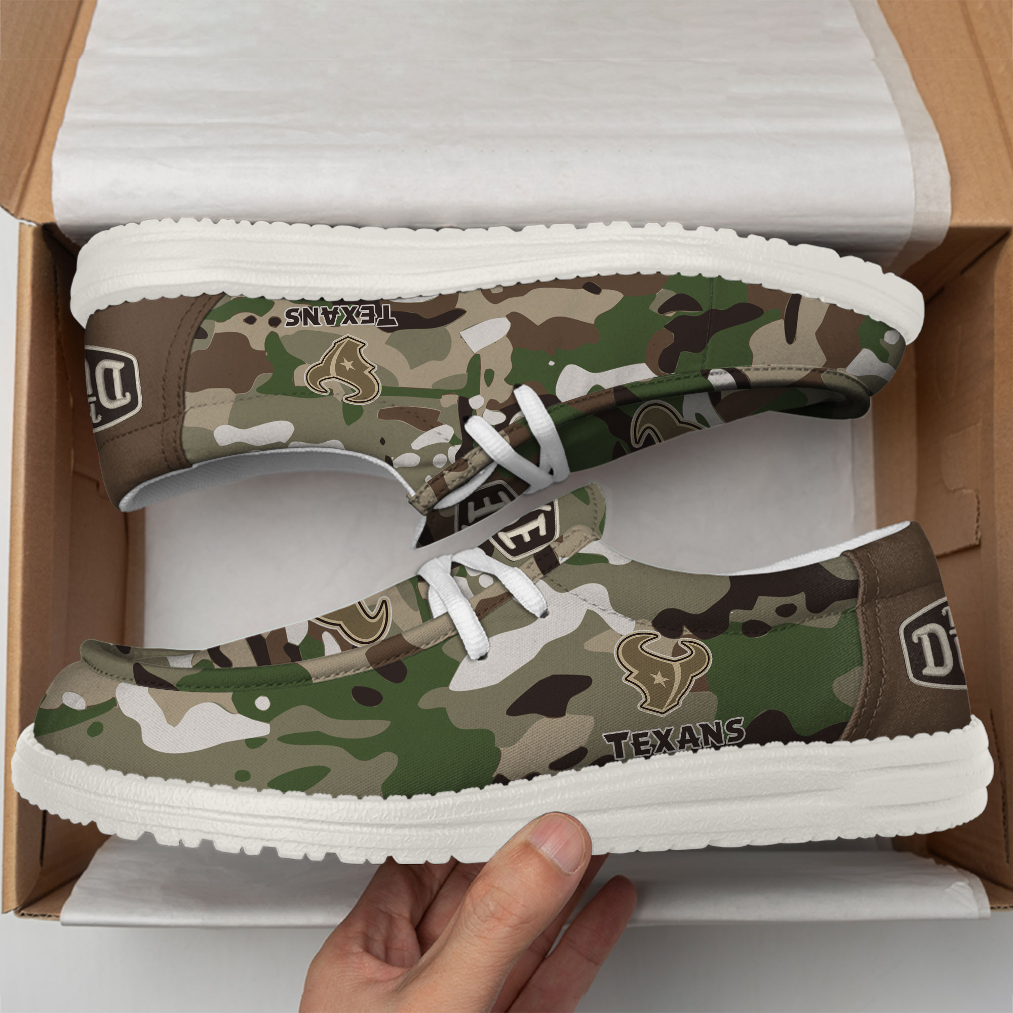 Houston Texans Camouflage Football Hey Dude Canvas Loafer Shoes - Image 2