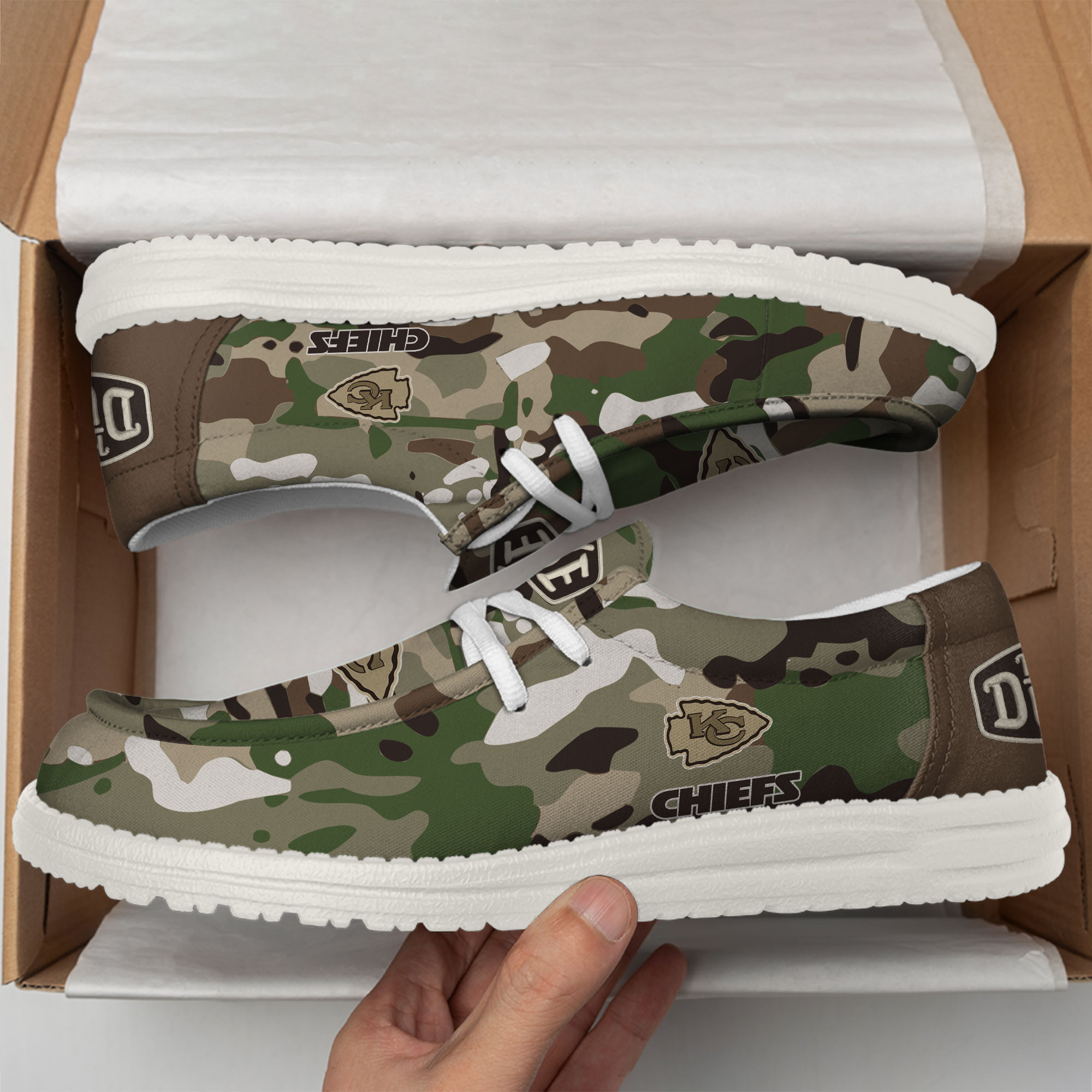 Kansas City Chiefs Camouflage Football Hey Dude Canvas Loafer Shoes - Image 2